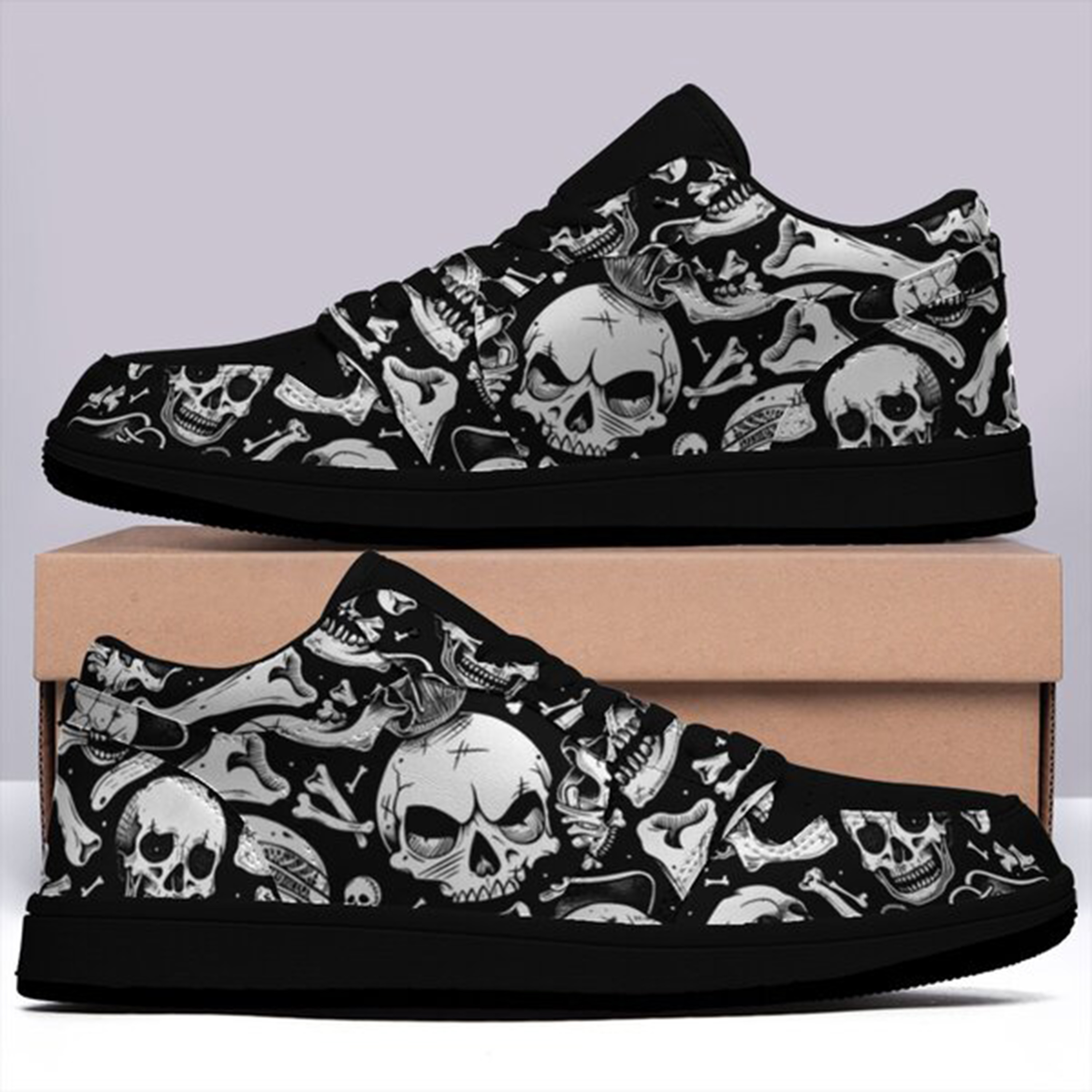 Jordan 1 Low-25-cy-skull-19, Jordan 1 Retro Low Sneakers, Personalized Gothic Shoes, Skull Design, Unisex Non Slip Walking Sneakers, Lightweight Breathable Running Shoes, Casual Sports Shoes, Unique Holidays Gifts