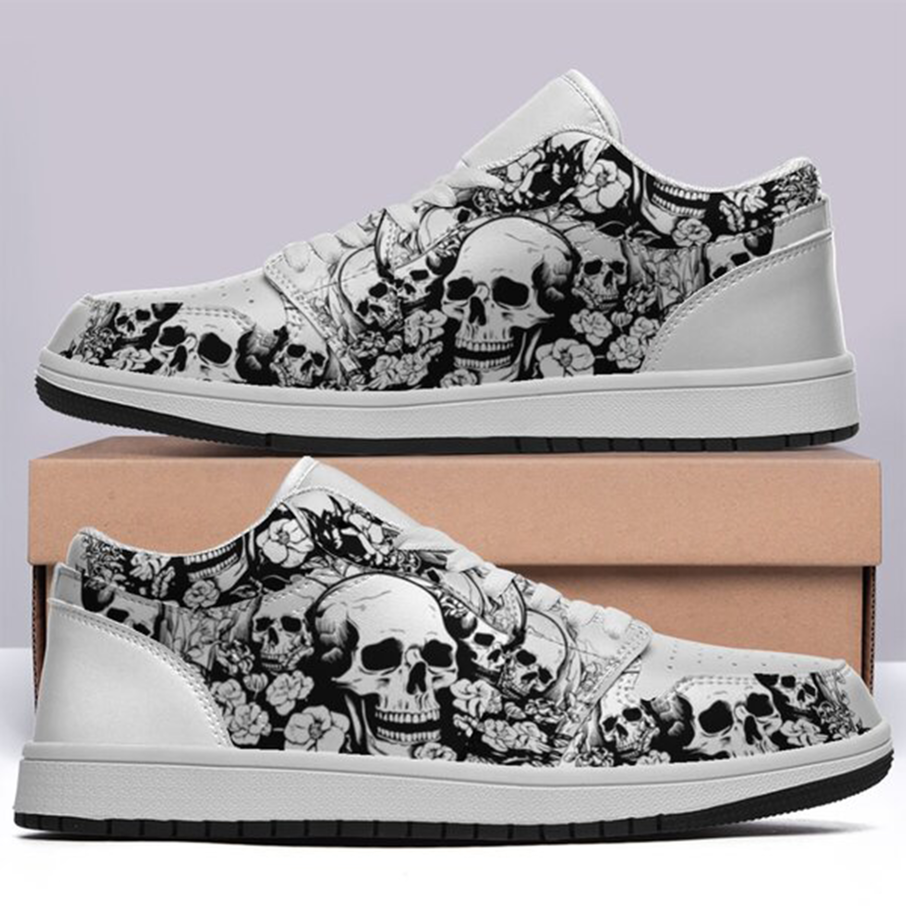 Jordan 1 Low-25-cy-skull-21, Jordan 1 Retro Low Sneakers, Personalized Gothic Shoes, Skull Design, Unisex Non Slip Walking Sneakers, Lightweight Breathable Running Shoes, Casual Sports Shoes, Unique Holidays Gifts