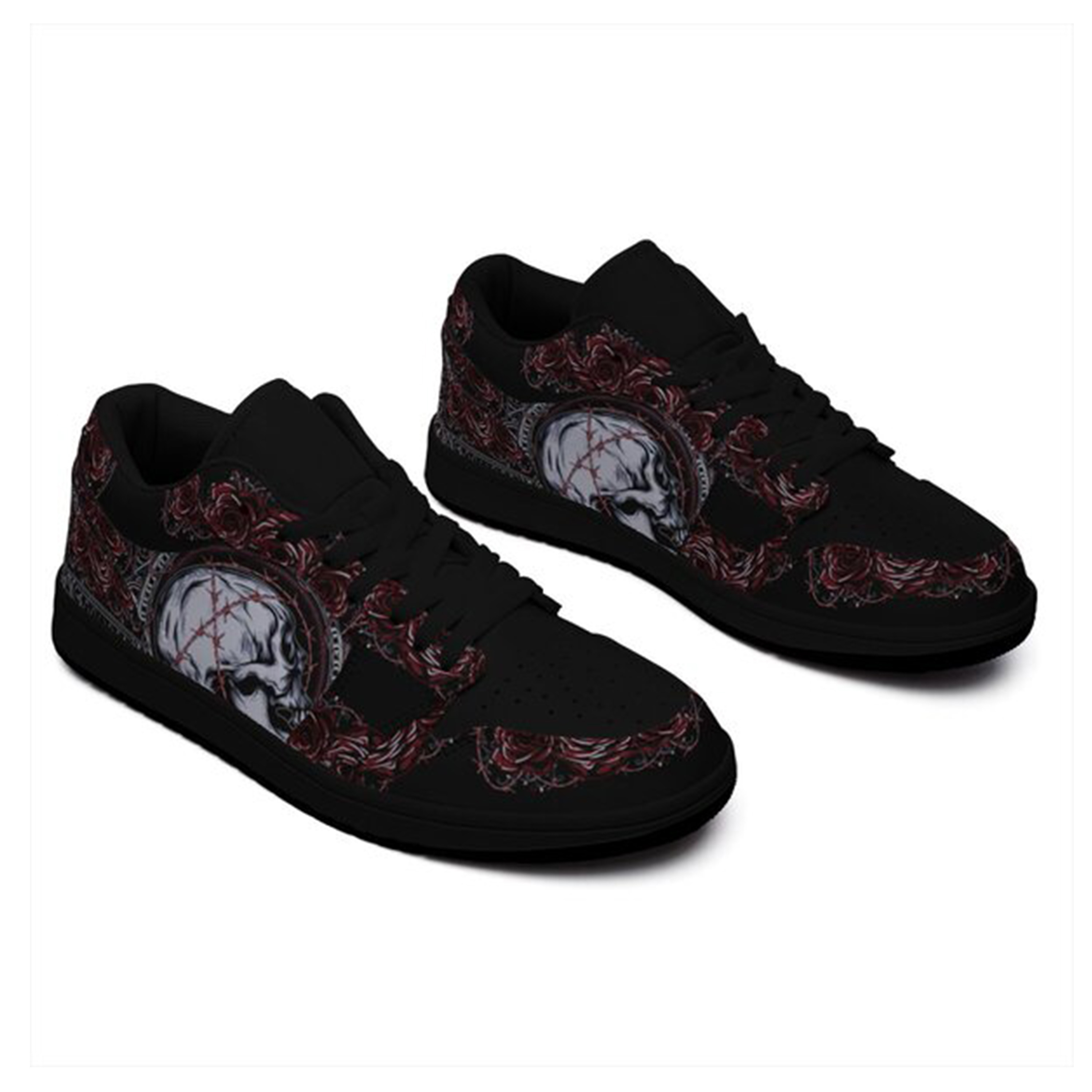Jordan 1 Low-25-yy-skull-3, Jordan 1 Retro Low Sneakers, Personalized Gothic Shoes, Skull Design, Unisex Non Slip Walking Sneakers, Lightweight Breathable Running Shoes, Casual Sports Shoes, Unique Holidays Gifts