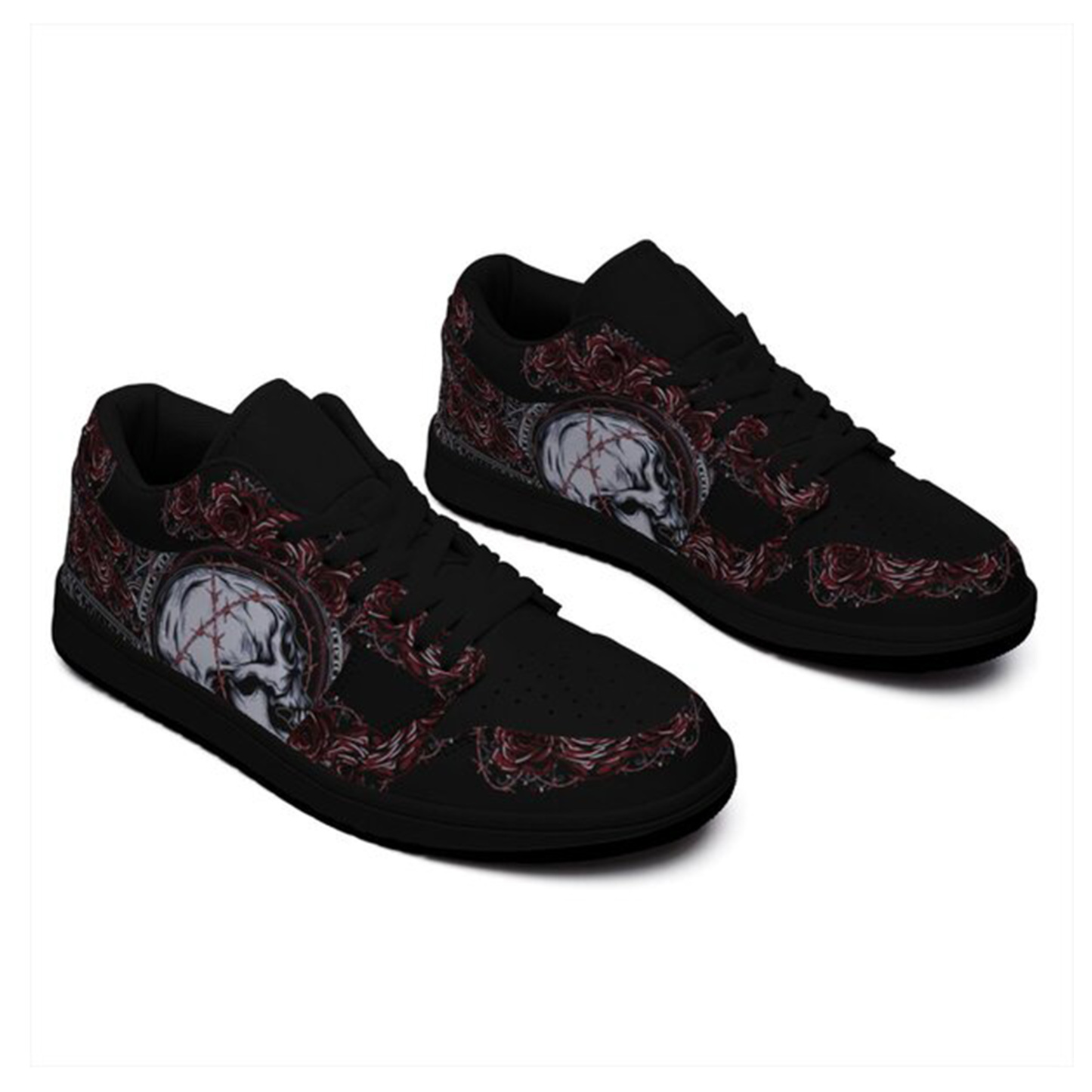 Jordan 1 Low-25-yy-skull-3, Jordan 1 Retro Low Sneakers, Personalized Gothic Shoes, Skull Design, Unisex Non Slip Walking Sneakers, Lightweight Breathable Running Shoes, Casual Sports Shoes, Unique Holidays Gifts