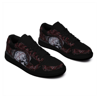 Jordan 1 Low-25-yy-skull-3, Jordan 1 Retro Low Sneakers, Personalized Gothic Shoes, Skull Design, Unisex Non Slip Walking Sneakers, Lightweight Breathable Running Shoes, Casual Sports Shoes, Unique Holidays Gifts