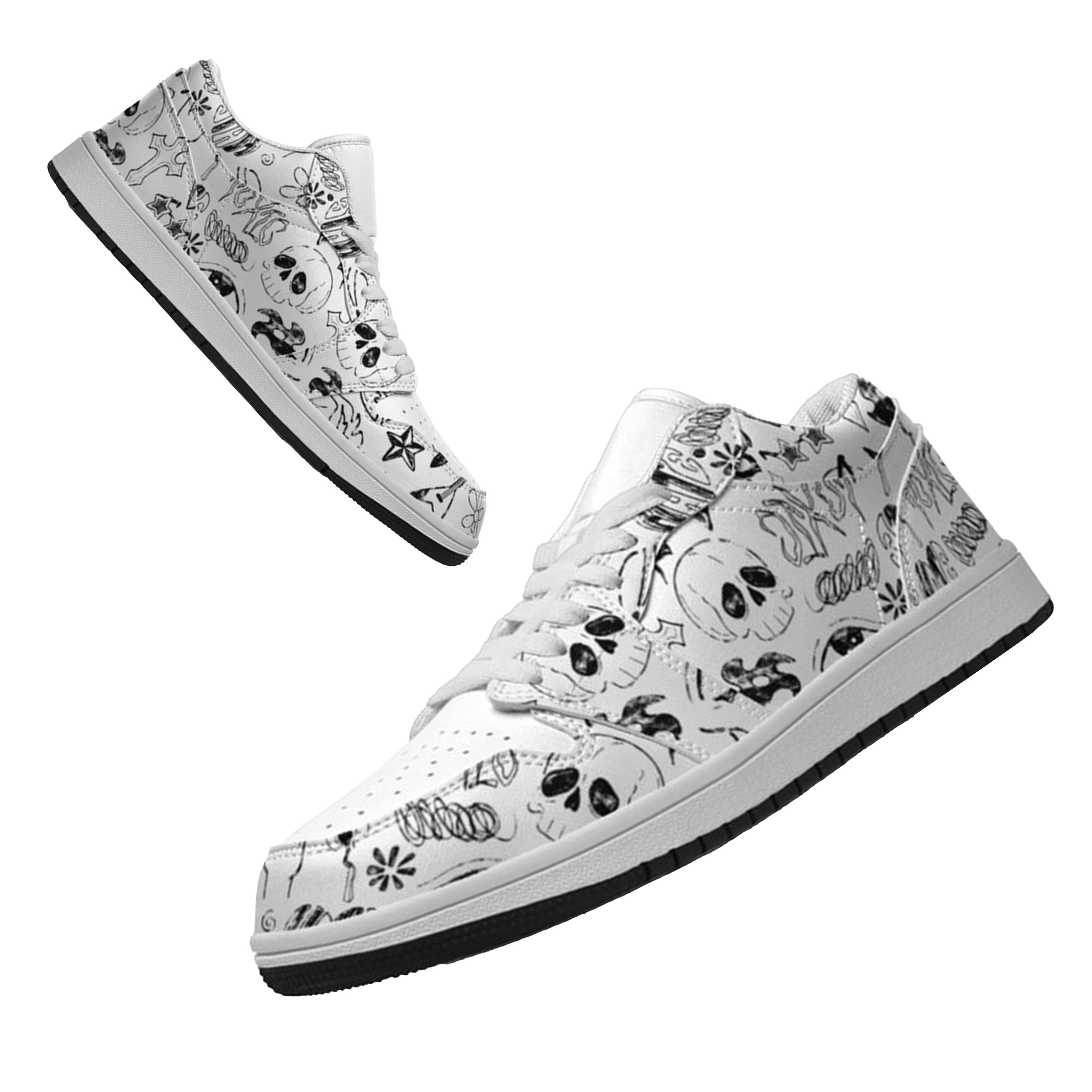 Jordan 1 Low-25-yy-skull-4, Jordan 1 Retro Low Sneakers, Personalized Gothic Shoes, Skull Design, Unisex Non Slip Walking Sneakers, Lightweight Breathable Running Shoes, Casual Sports Shoes, Unique Holidays Gifts
