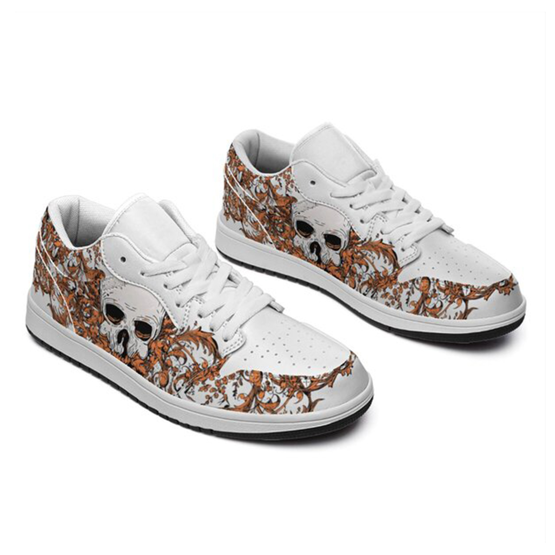Jordan 1 Low-25-yy-skull-9, Jordan 1 Retro Low Sneakers, Personalized Gothic Shoes, Skull Design, Unisex Non Slip Walking Sneakers, Lightweight Breathable Running Shoes, Casual Sports Shoes, Unique Holidays Gifts