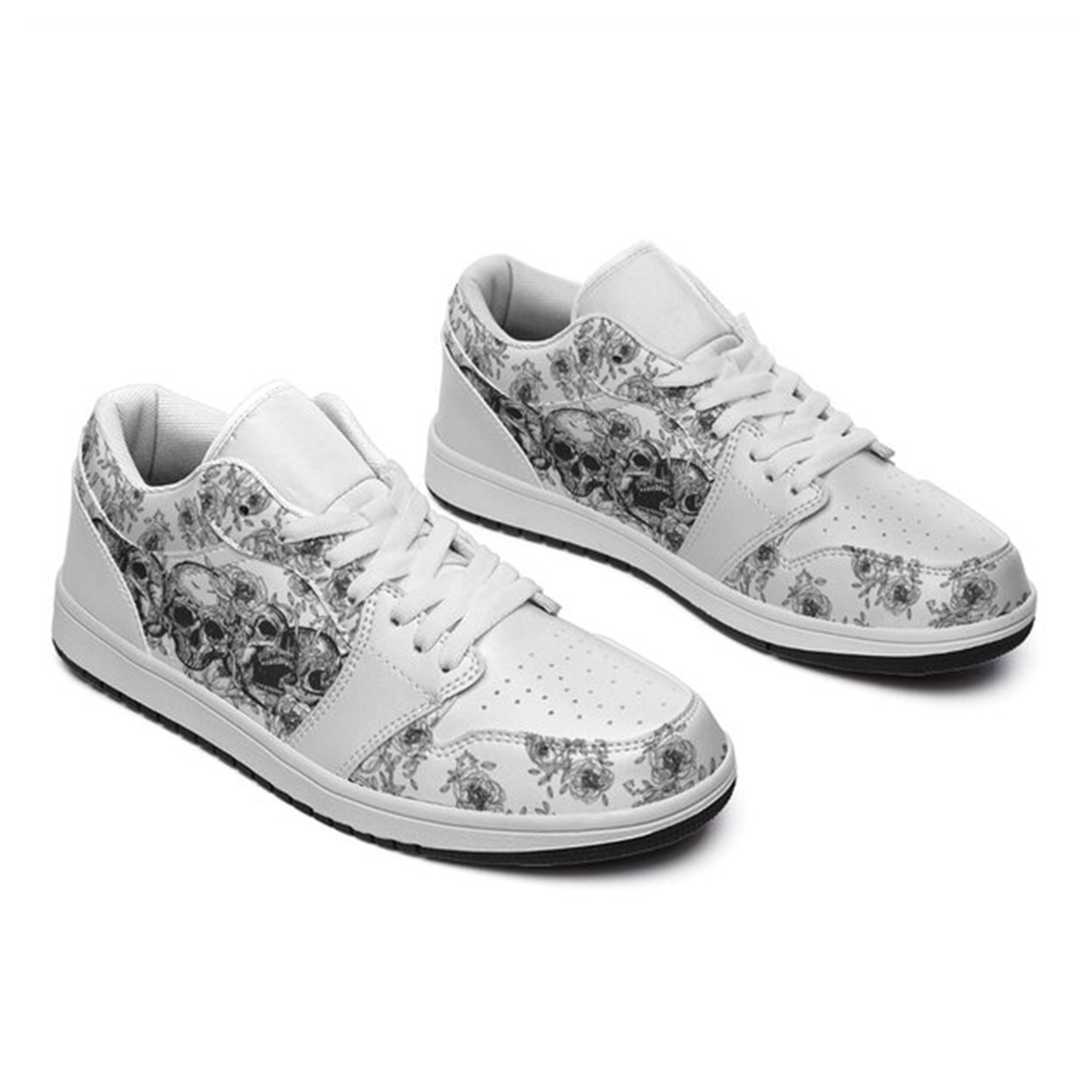 Jordan 1 Low-25-yy-skull-10, Jordan 1 Retro Low Sneakers, Personalized Gothic Shoes, Skull Design, Unisex Non Slip Walking Sneakers, Lightweight Breathable Running Shoes, Casual Sports Shoes, Unique Holidays Gifts