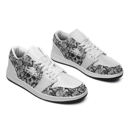 Jordan 1 Low-25-yy-skull-21, Jordan 1 Retro Low Sneakers, Personalized Gothic Shoes, Skull Design, Unisex Non Slip Walking Sneakers, Lightweight Breathable Running Shoes, Casual Sports Shoes, Unique Holidays Gifts