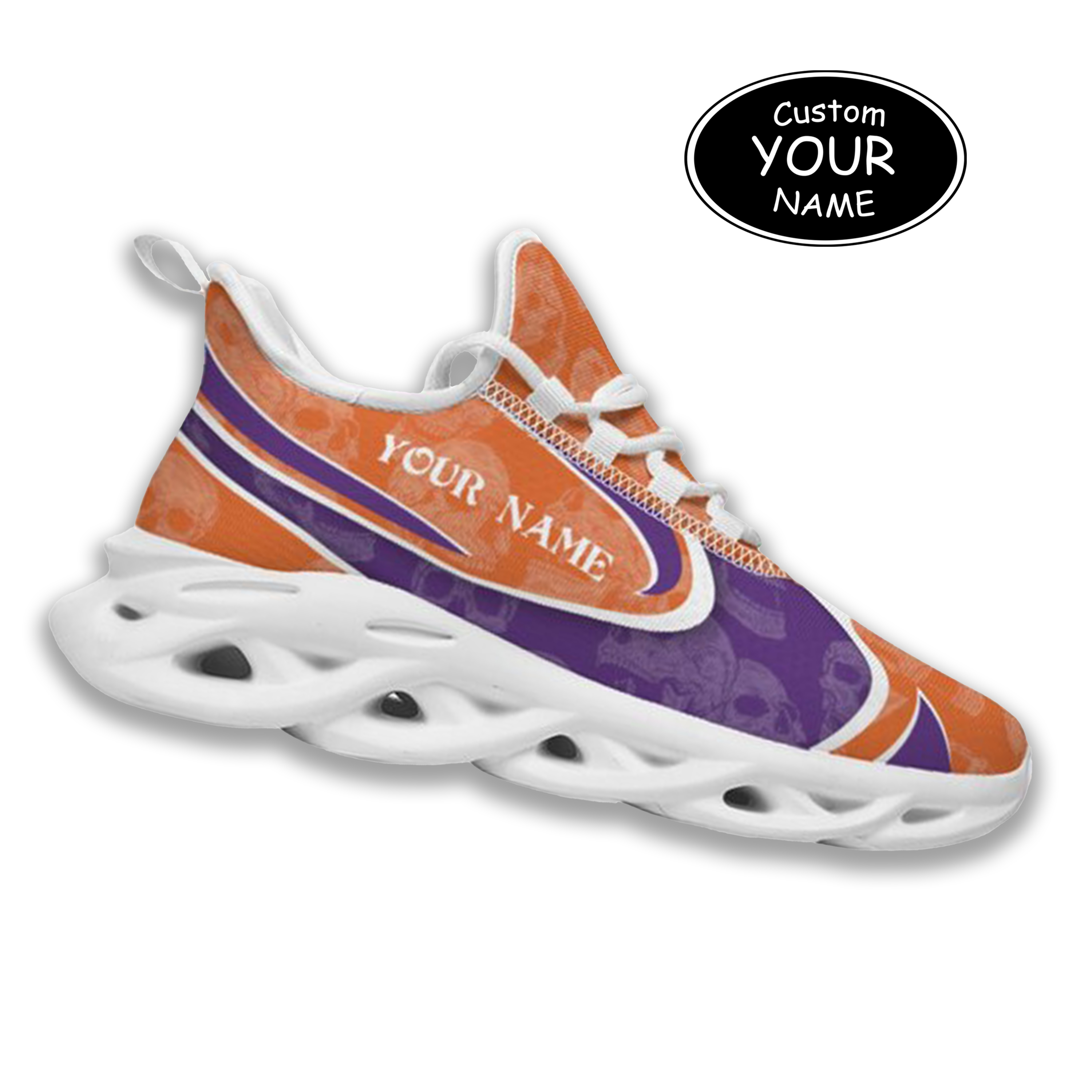 Max Sowl-25-cy-Clemson-1-5, Personalized Clemson Tigers Custom Max Sowl Shoes, Personalized Sport Footwear, Custom Color-Blocked Running Shoes