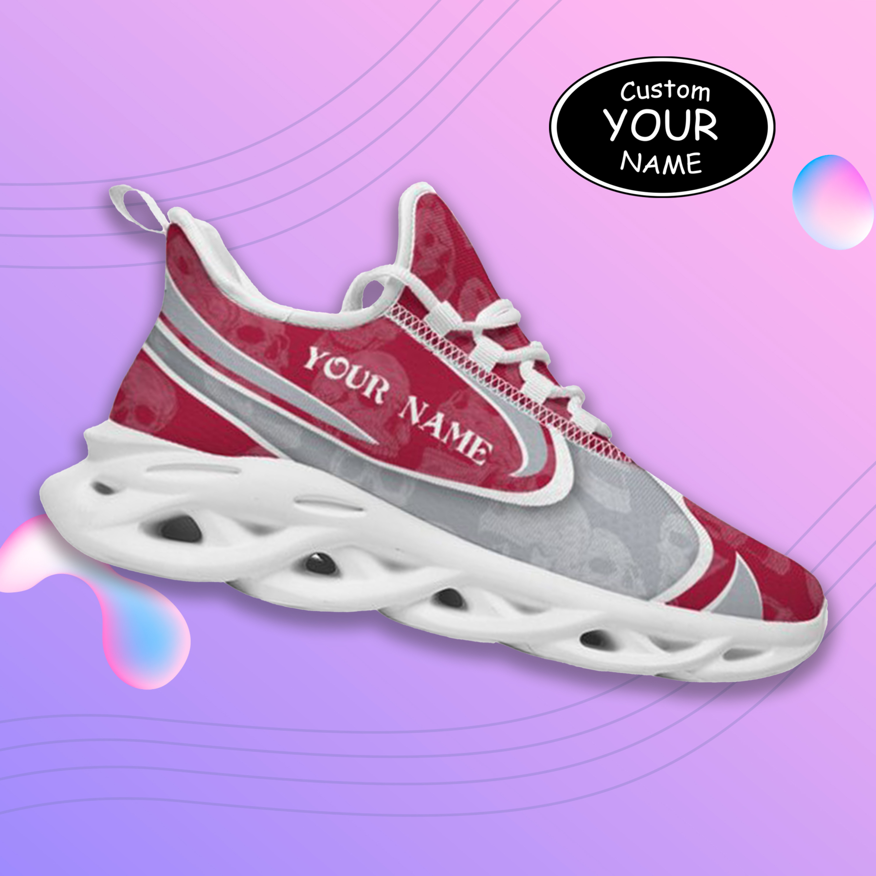 Max Sowl-25-cy-Tuscaloosa-2-5, Personalized Alabama Crimson Tide Custom Max Sowl Shoes, Personalized Skull Sport Footwear, Custom Color-Blocked Running Shoes