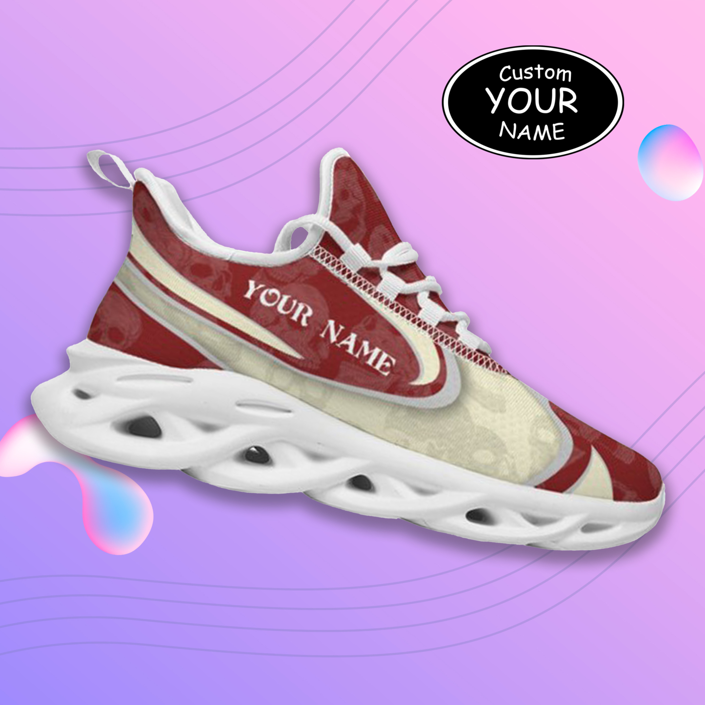 Max Sowl-25-cy-Norman-4-5, Personalized Oklahoma Sooners Custom Max Sowl Shoes, Personalized Skull Sport Footwear, Custom Color-Blocked Running Shoes