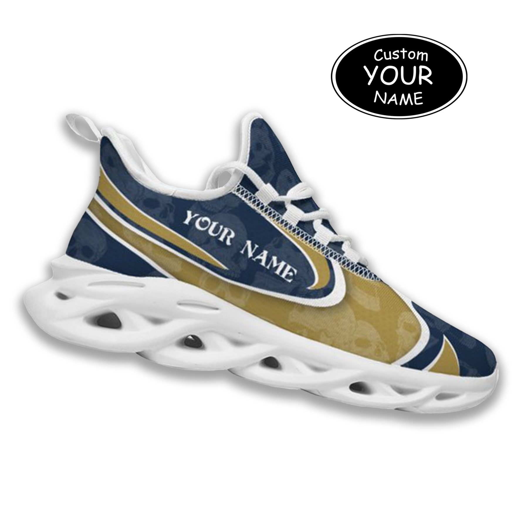 Max Sowl-25-cy-South Bend-5-5, Personalized Notre Dame Fighting Irish Custom Max Sowl Shoes, Personalized Skull Sport Footwear, Custom Color-Blocked Running Shoes