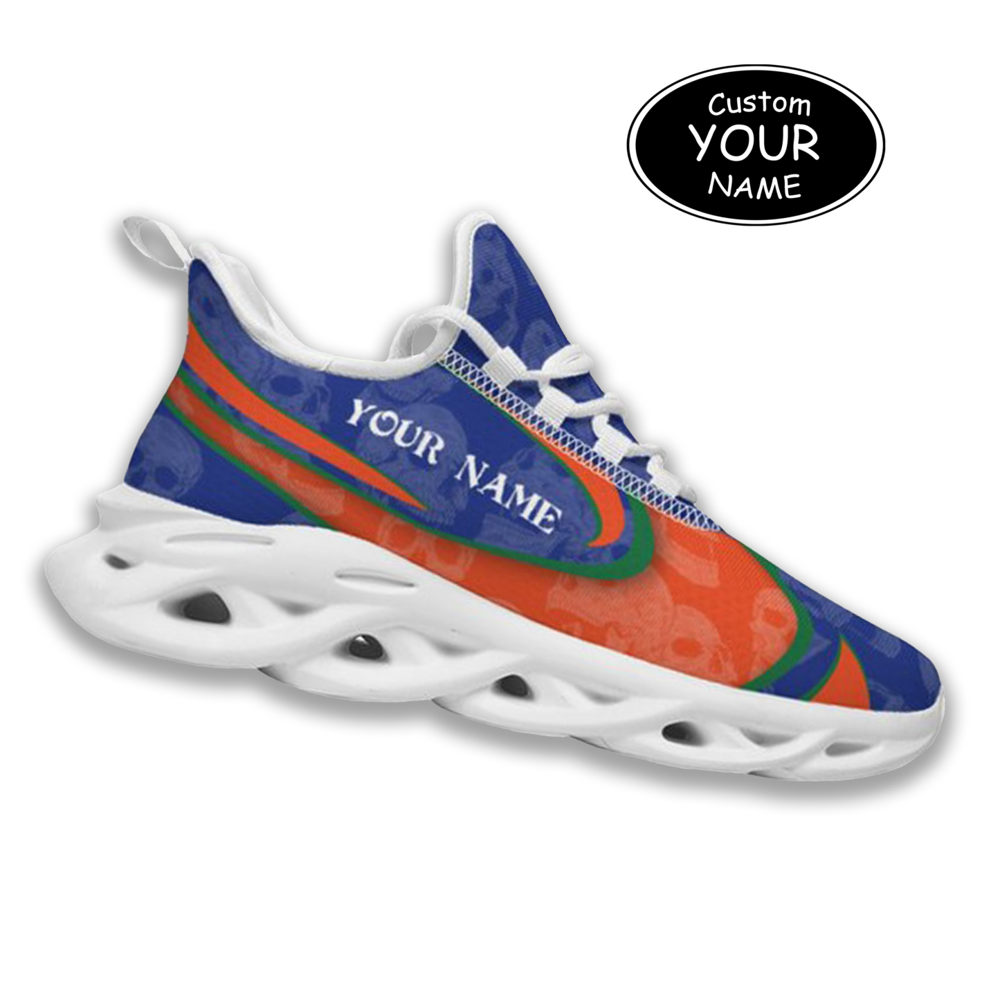 Max Sowl-25-cy-Gainesville-7-5, Personalized Florida Gators Custom Max Sowl Shoes, Personalized Skull Sport Footwear, Custom Color-Blocked Running Shoes