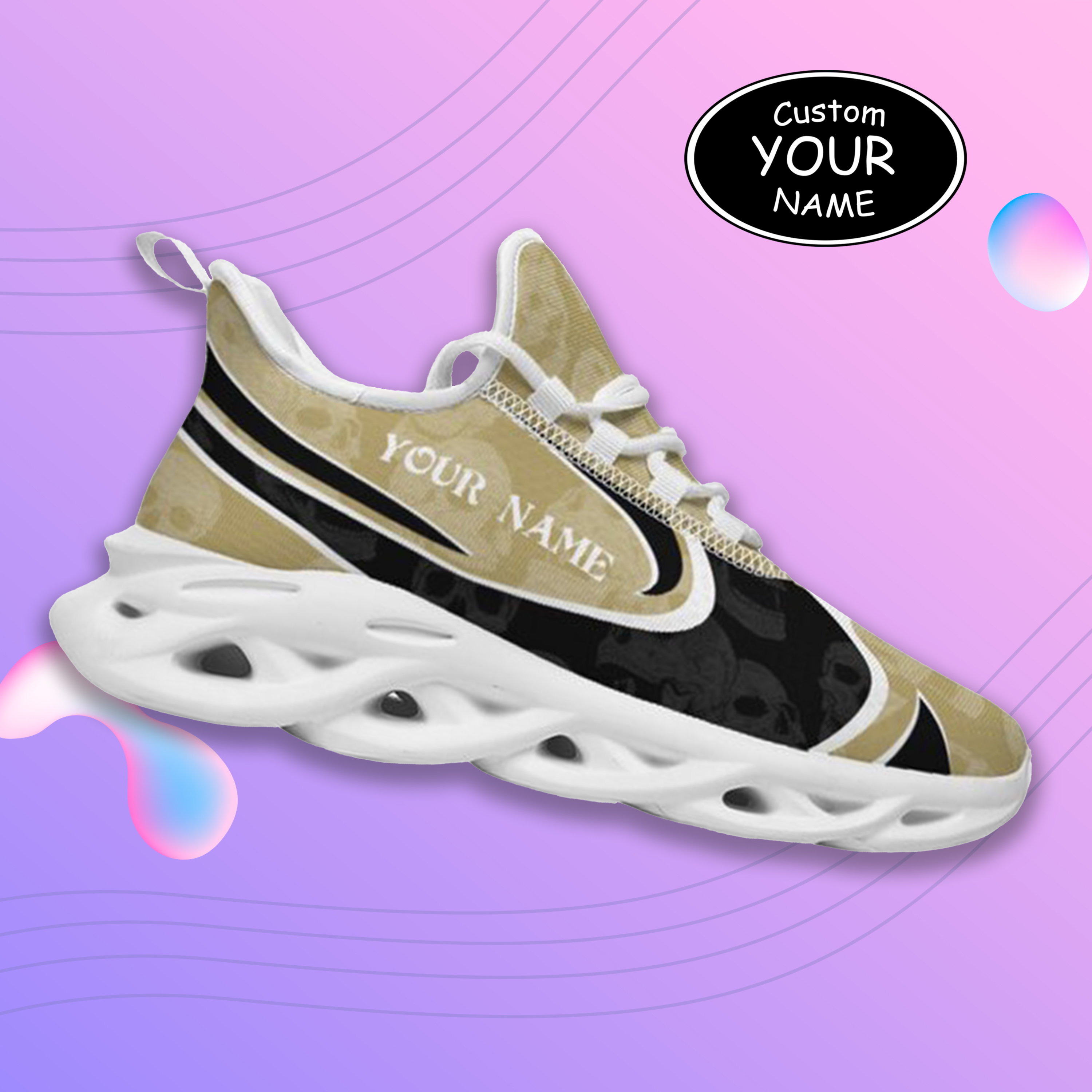 Max Sowl-25-cy-Orlando-11-5, Personalized UCF Knights Custom Max Sowl Shoes, Personalized Skull Sport Footwear, Custom Color-Blocked Running Shoes