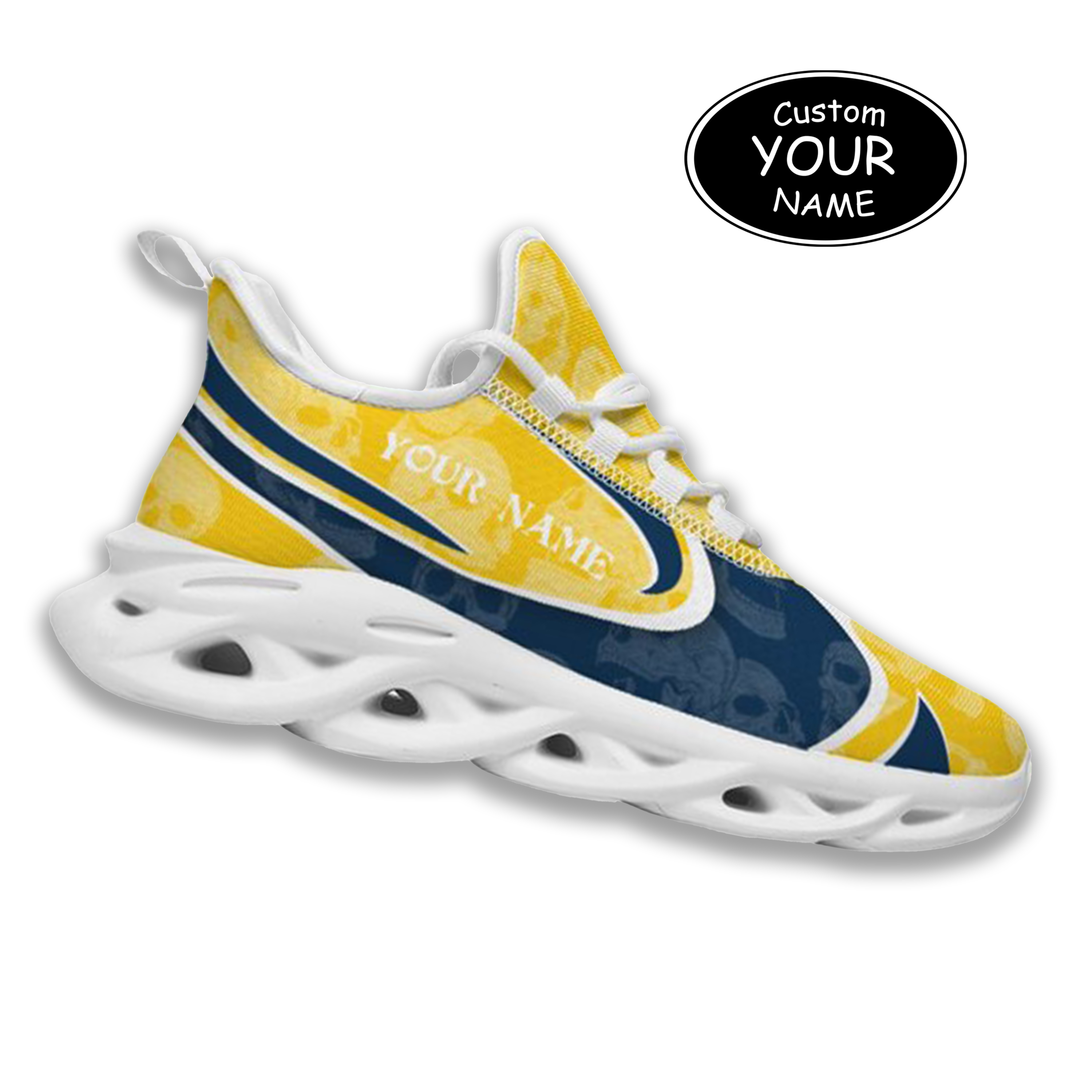 Max Sowl-25-cy-Ann Arbor-14-5, Personalized Michigan Wolverines Custom Max Sowl Shoes, Personalized Skull Sport Footwear, Custom Color-Blocked Running Shoes