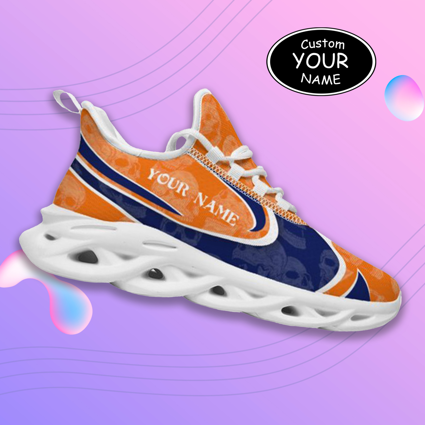 Max Sowl-25-cy-Syracuse-15-5, Personalized Syracuse Orange Custom Max Sowl Shoes, Personalized Skull Sport Footwear, Custom Color-Blocked Running Shoes