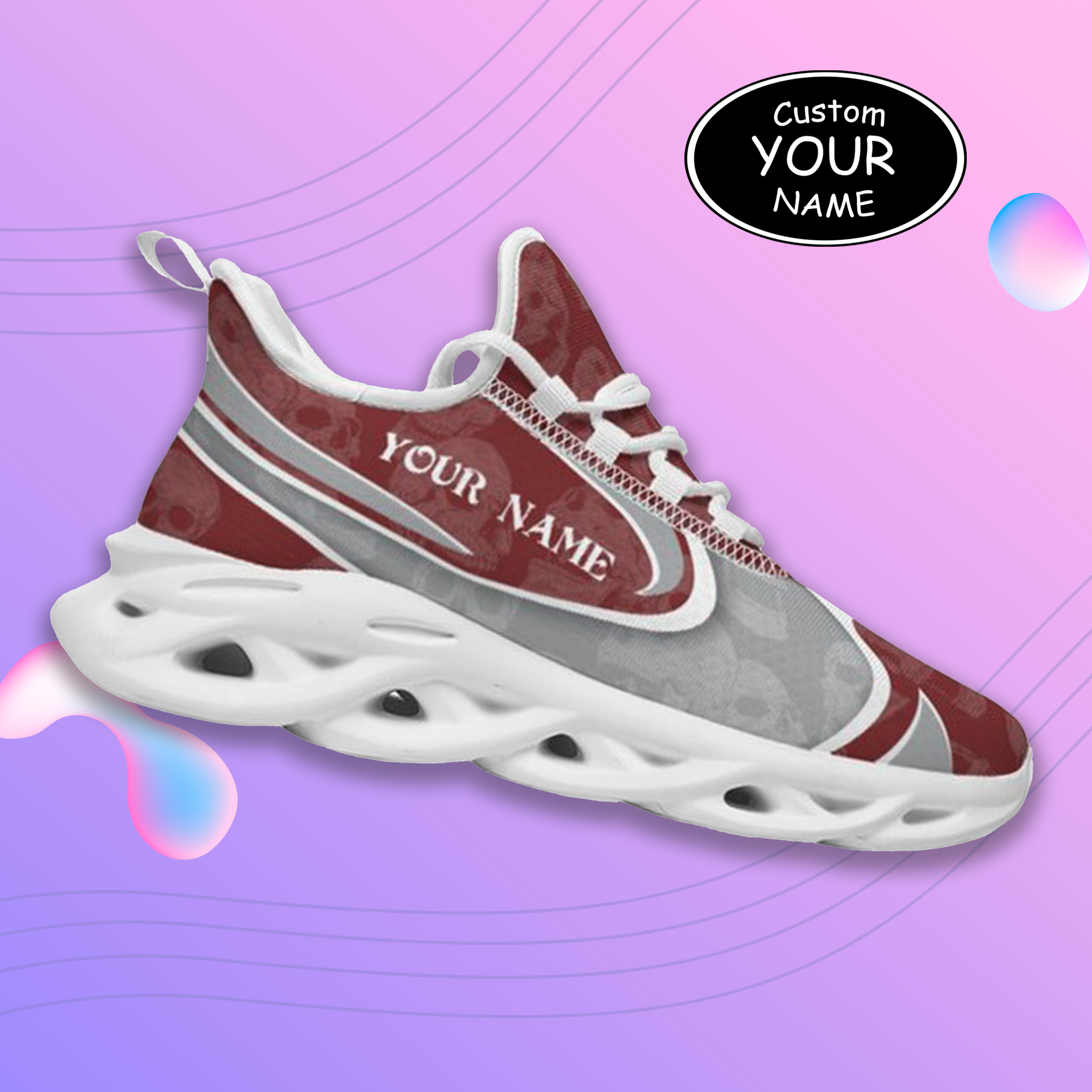 Max Sowl-25-cy-College Station-16-5, Personalized Texas A&M Aggies Custom Max Sowl Shoes, Personalized Skull Sport Footwear, Custom Color-Blocked Running Shoes