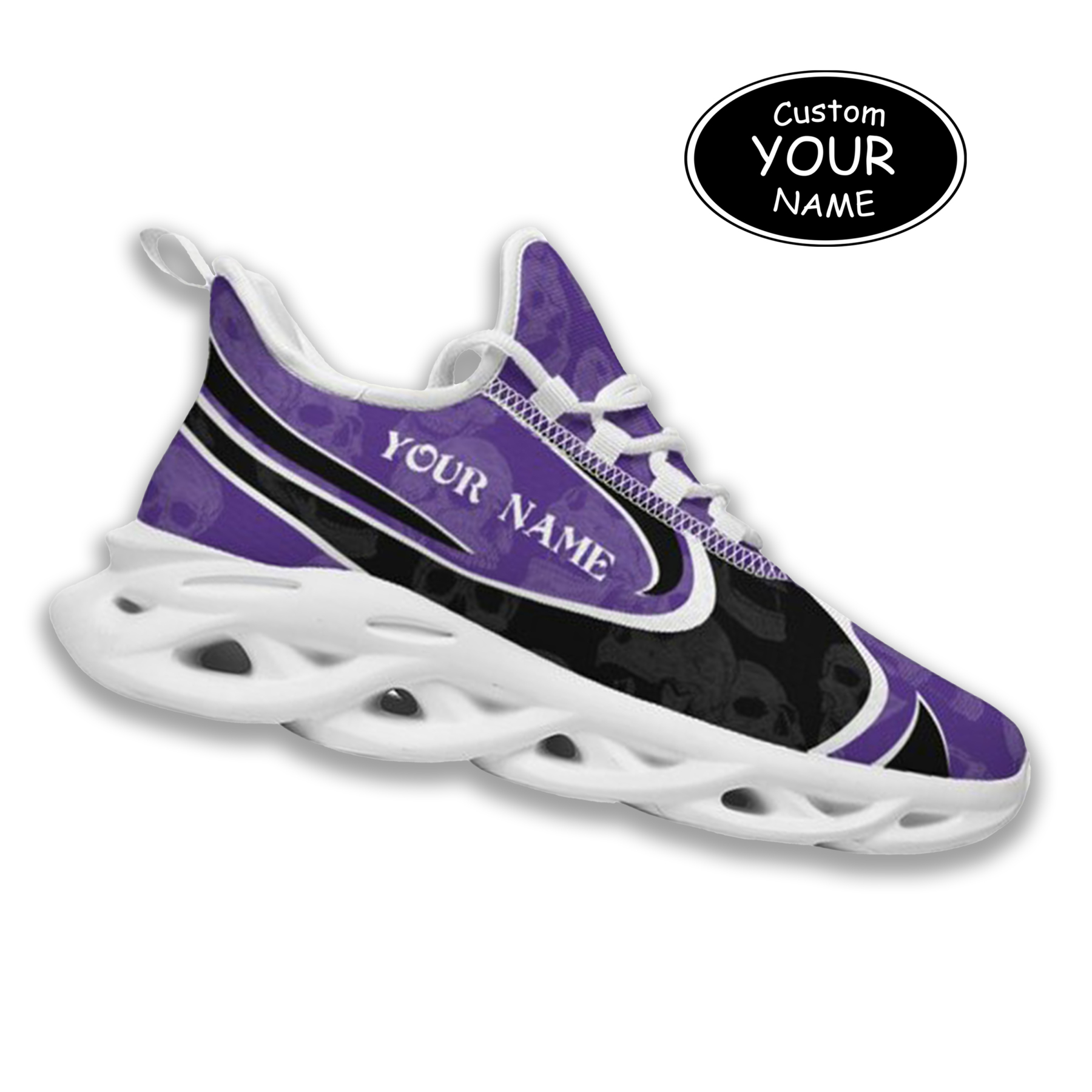 Max Sowl-25-cy-Evanston-21-5, Personalized Northwestern Wildcats Custom Max Sowl Shoes, Personalized Skull Sport Footwear, Custom Color-Blocked Running Shoes