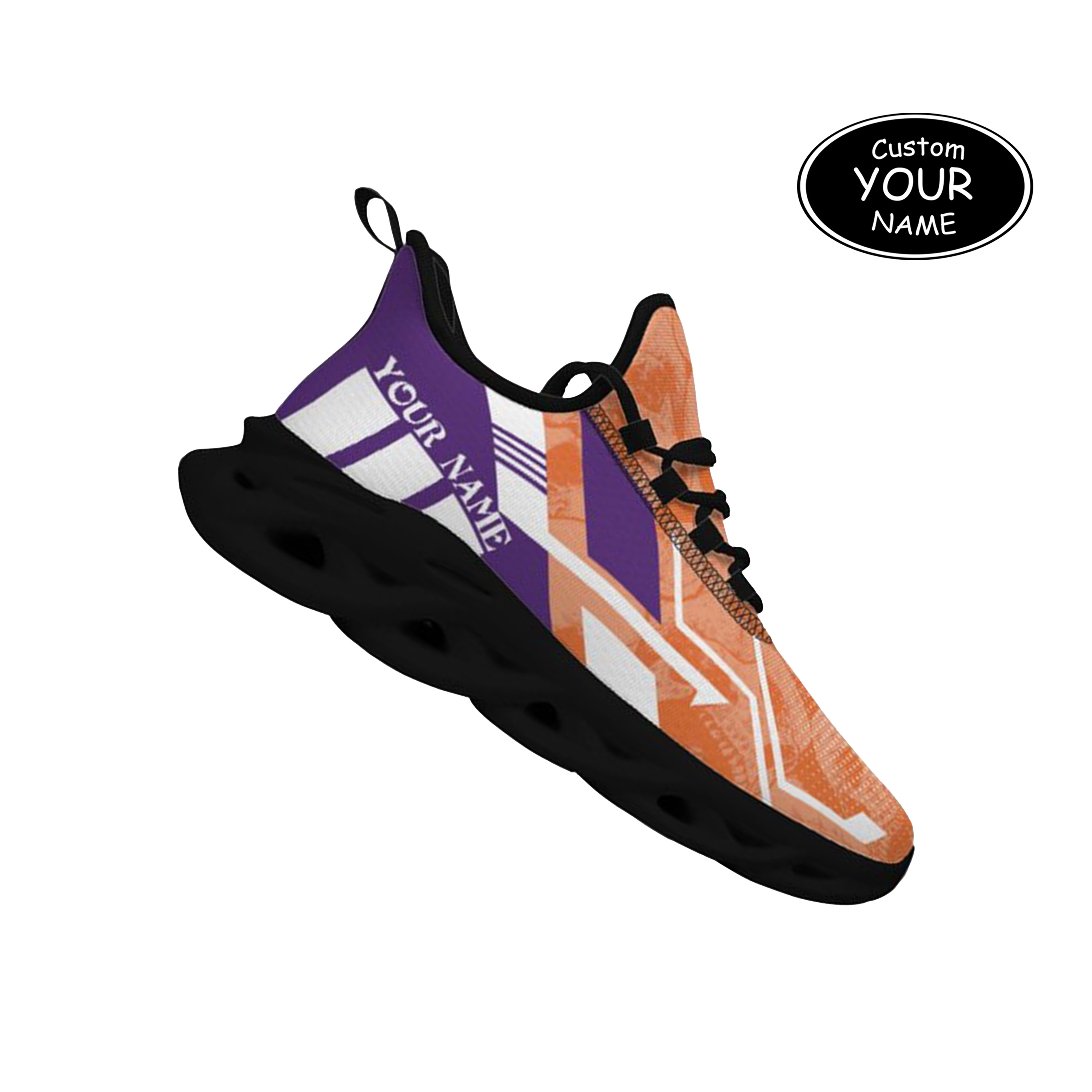 Max Sowl-25-yy-Clemson-1-5, Personalized Clemson Tigers Custom Max Sowl Shoes, Personalized Skull Sport Footwear, Custom Color-Blocked Running Shoes