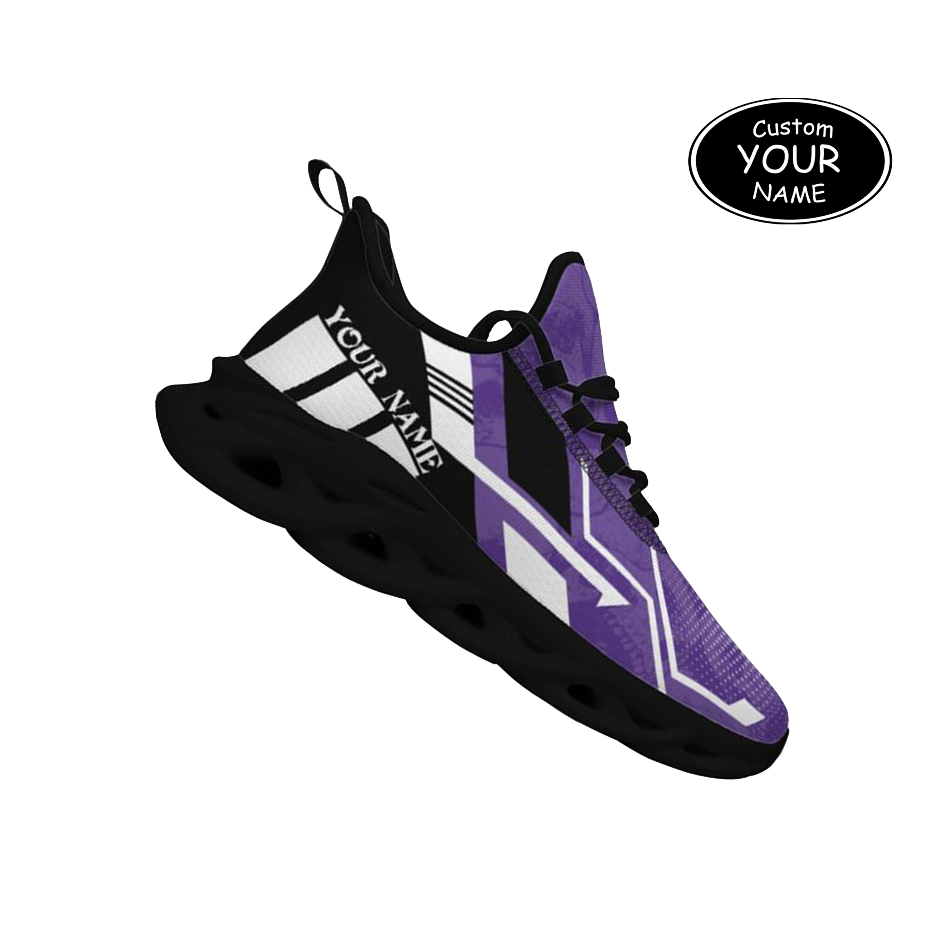 Max Sowl-25-yy-Evanston-21-5, Personalized Northwestern Wildcats Custom Max Sowl Shoes, Personalized Skull Sport Footwear, Custom Color-Blocked Running Shoes