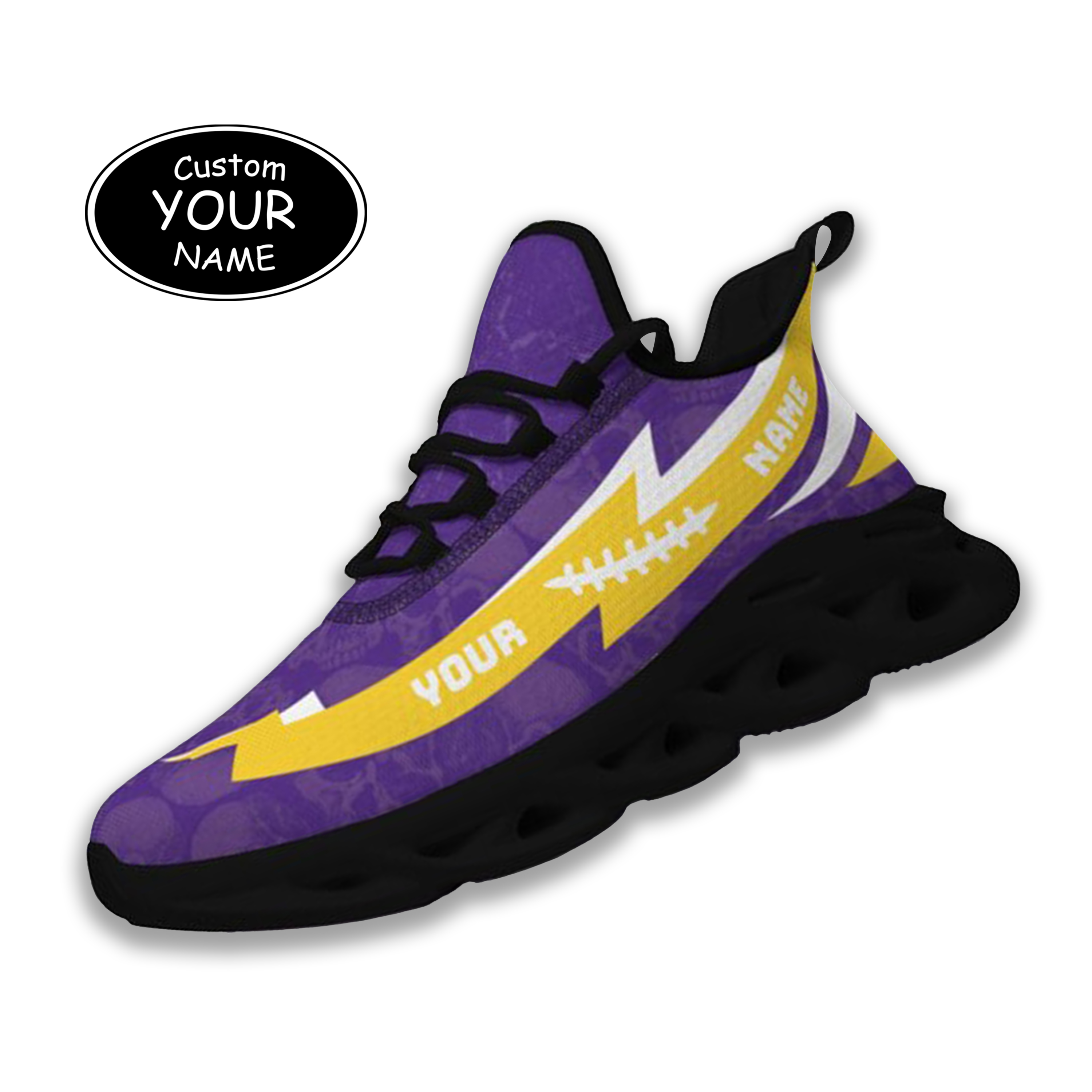 Max Sowl-25-cy-Baton Rouge-6-6, Personalized LSU Tigers Custom Max Sowl Shoes, Personalized Skull Sport Footwear, Custom Color-Blocked Running Shoes
