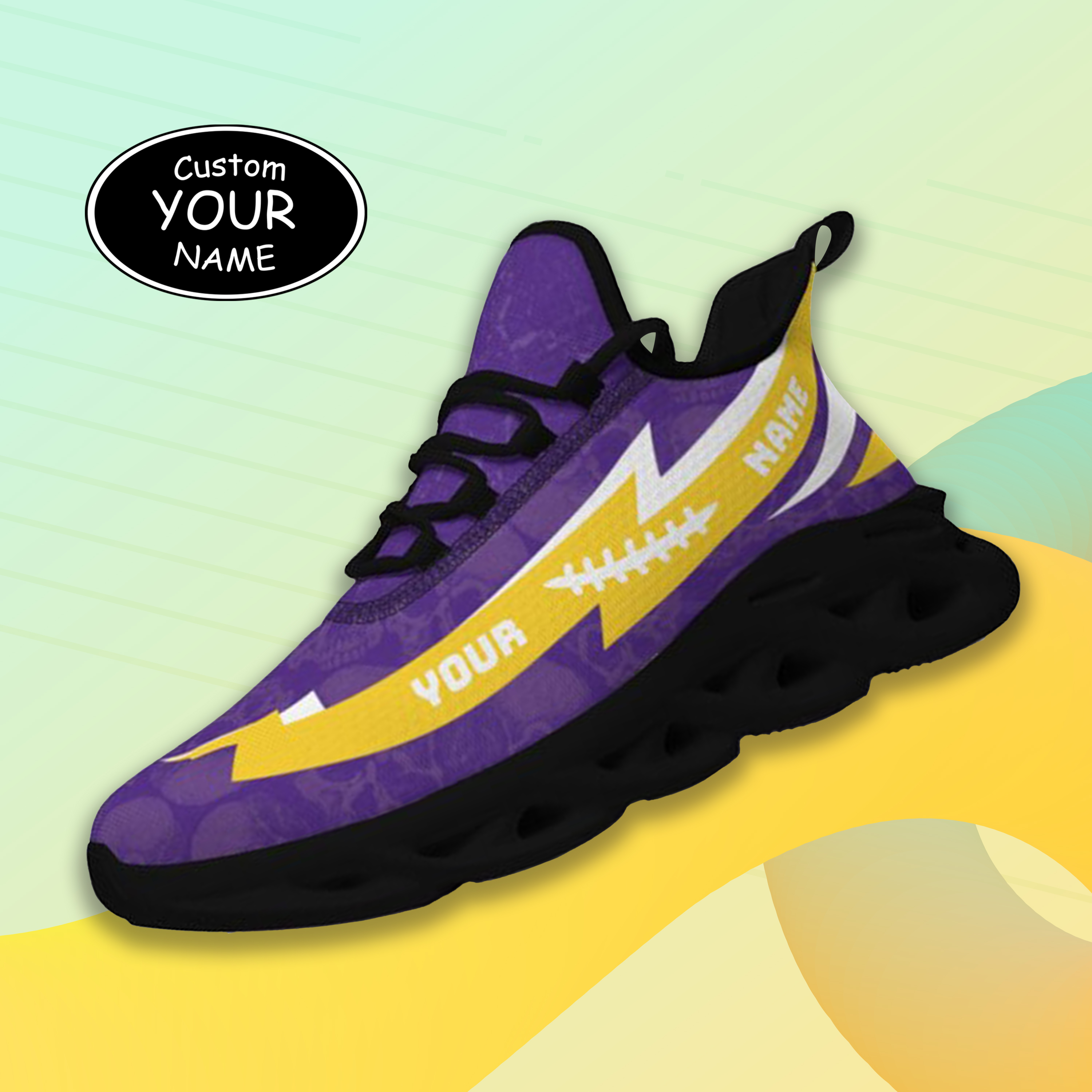 Max Sowl-25-cy-Baton Rouge-6-6, Personalized LSU Tigers Custom Max Sowl Shoes, Personalized Skull Sport Footwear, Custom Color-Blocked Running Shoes