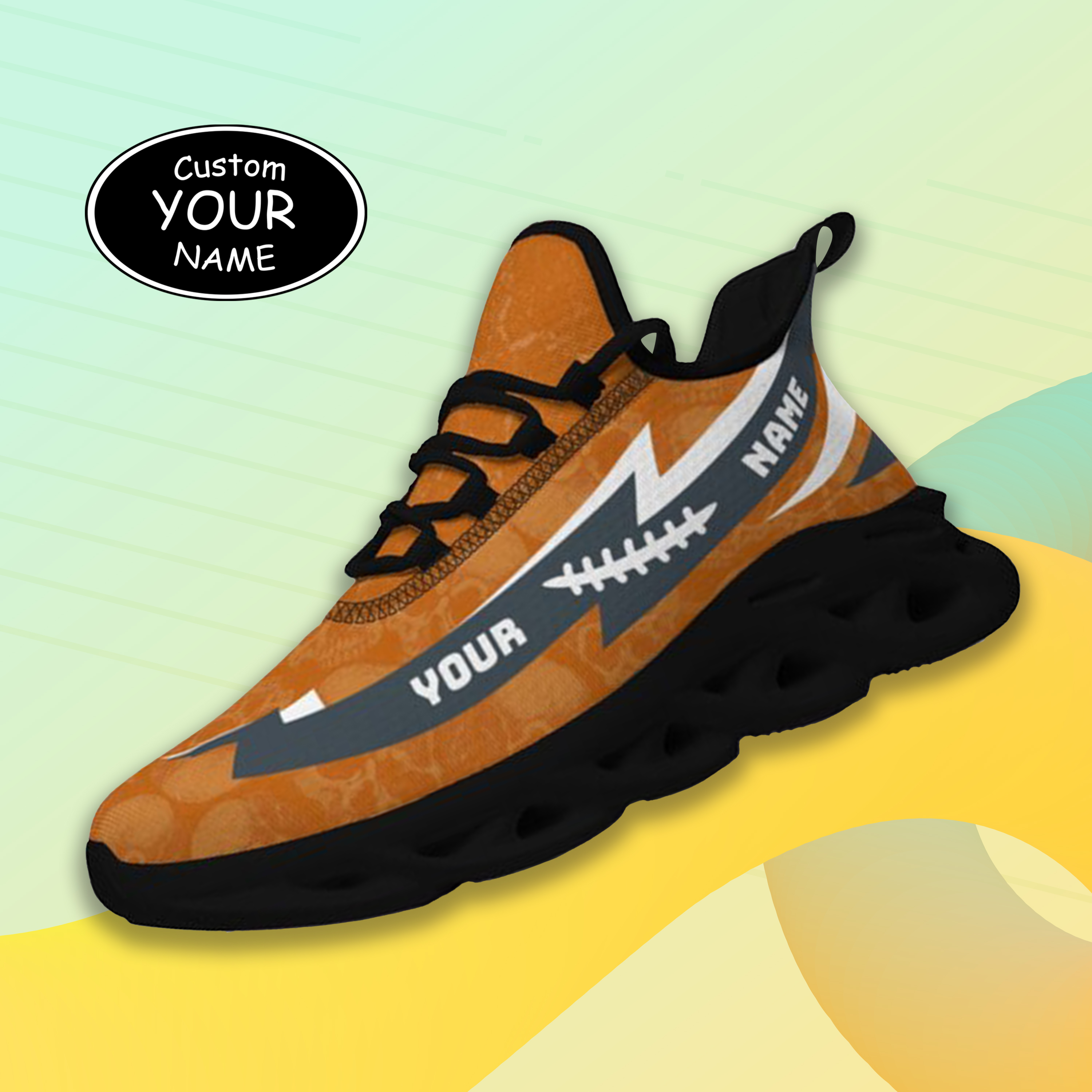 Max Sowl-25-cy-Austin-9-6, Personalized Texas Longhorns Custom Max Sowl Shoes, Personalized Skull Sport Footwear, Custom Color-Blocked Running Shoes