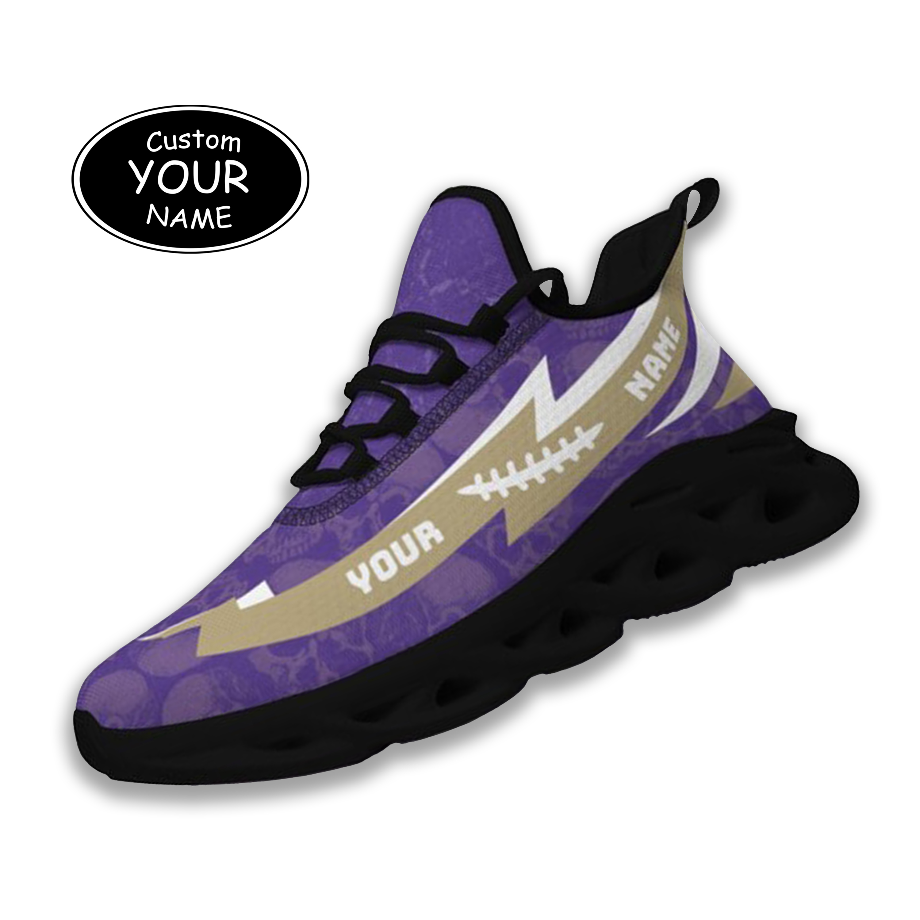 Max Sowl-25-cy-Seattle-13-6, Personalized Washington Huskies Custom Max Sowl Shoes, Personalized Skull Sport Footwear, Custom Color-Blocked Running Shoes