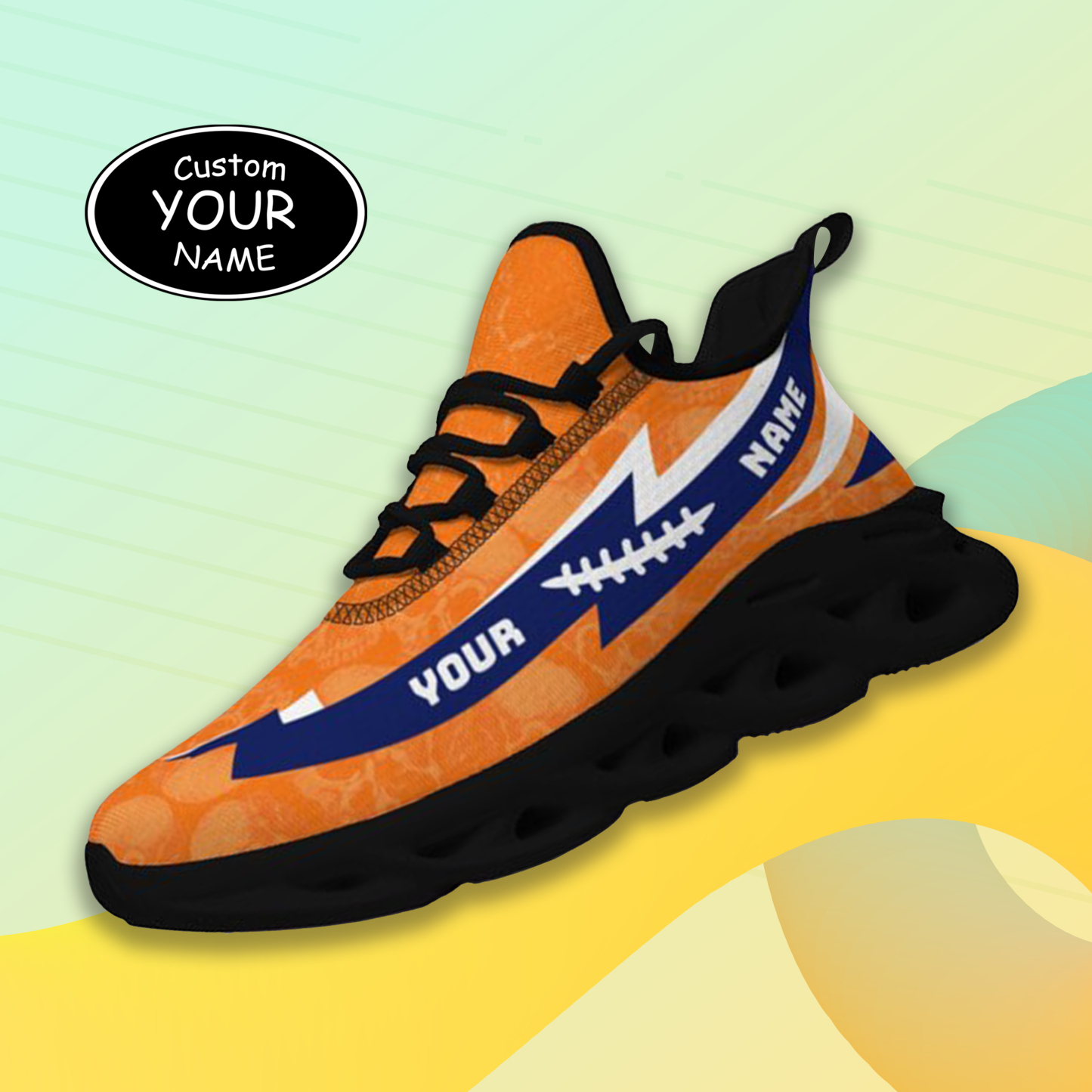 Max Sowl-25-cy-Syracuse-15-6, Personalized Syracuse Orange Custom Max Sowl Shoes, Personalized Skull Sport Footwear, Custom Color-Blocked Running Shoes