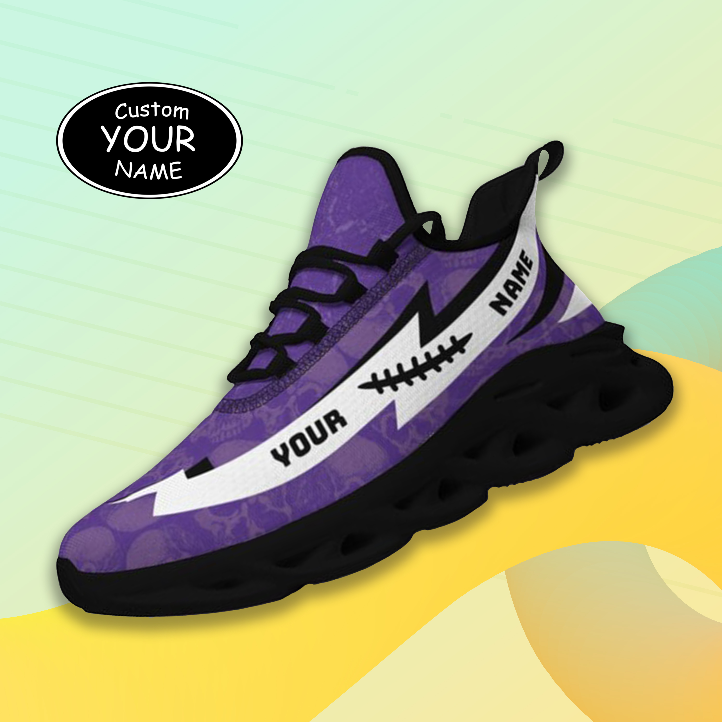 Max Sowl-25-cy-Evanston-21-6, Personalized Northwestern Wildcats Custom Max Sowl Shoes, Personalized Skull Sport Footwear, Custom Color-Blocked Running Shoes