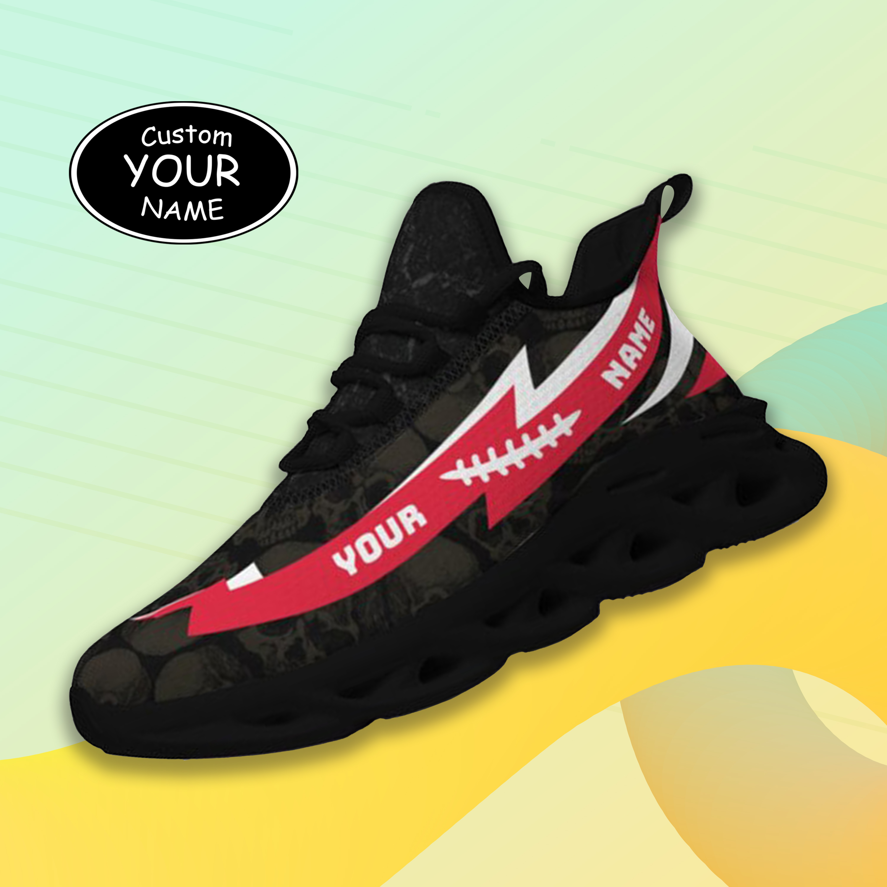 Max Sowl-25-cy-Cincinnati-24-6, Personalized Cincinnati Bearcats Custom Max Sowl Shoes, Personalized Skull Sport Footwear, Custom Color-Blocked Running Shoes