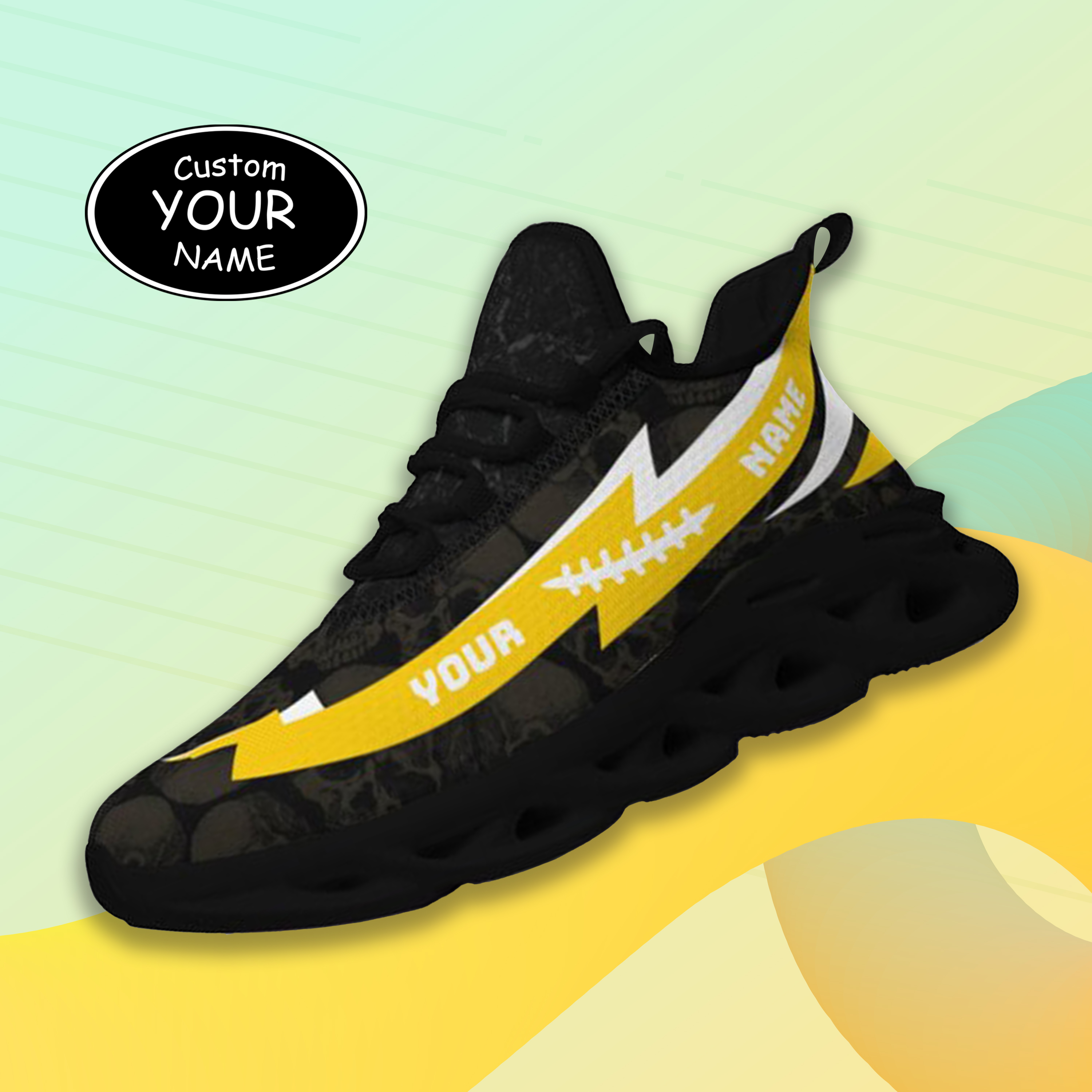 Max Sowl-25-cy-Iowa City-25-6, Personalized Iowa Hawkeyes Custom Max Sowl Shoes, Personalized Skull Sport Footwear, Custom Color-Blocked Running Shoes