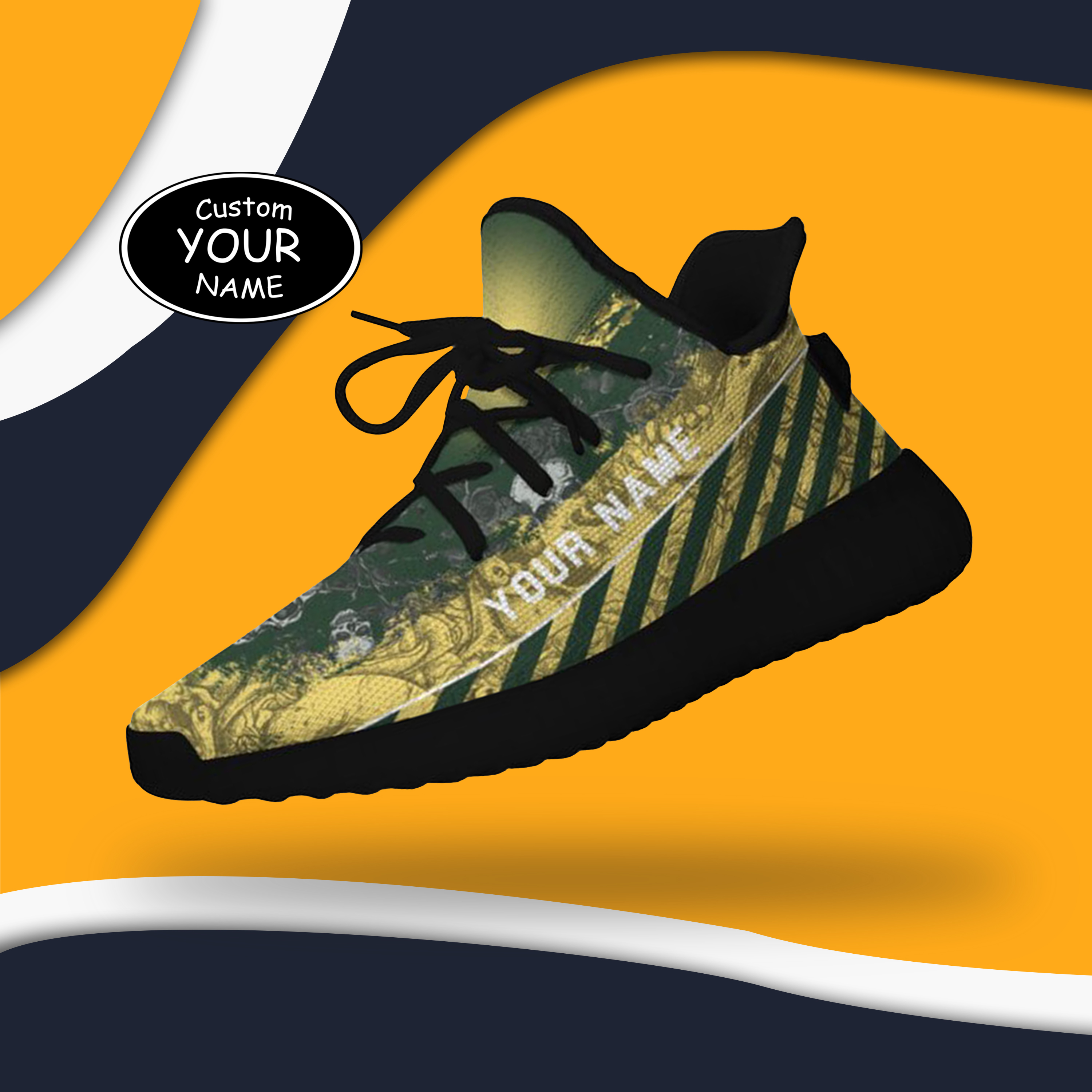 SH051-25-cy-Green Bay-13-2，Personalized  Green Bay Sneakers, Custom Breathable Walking Shoes, Patriotic Running Shoes