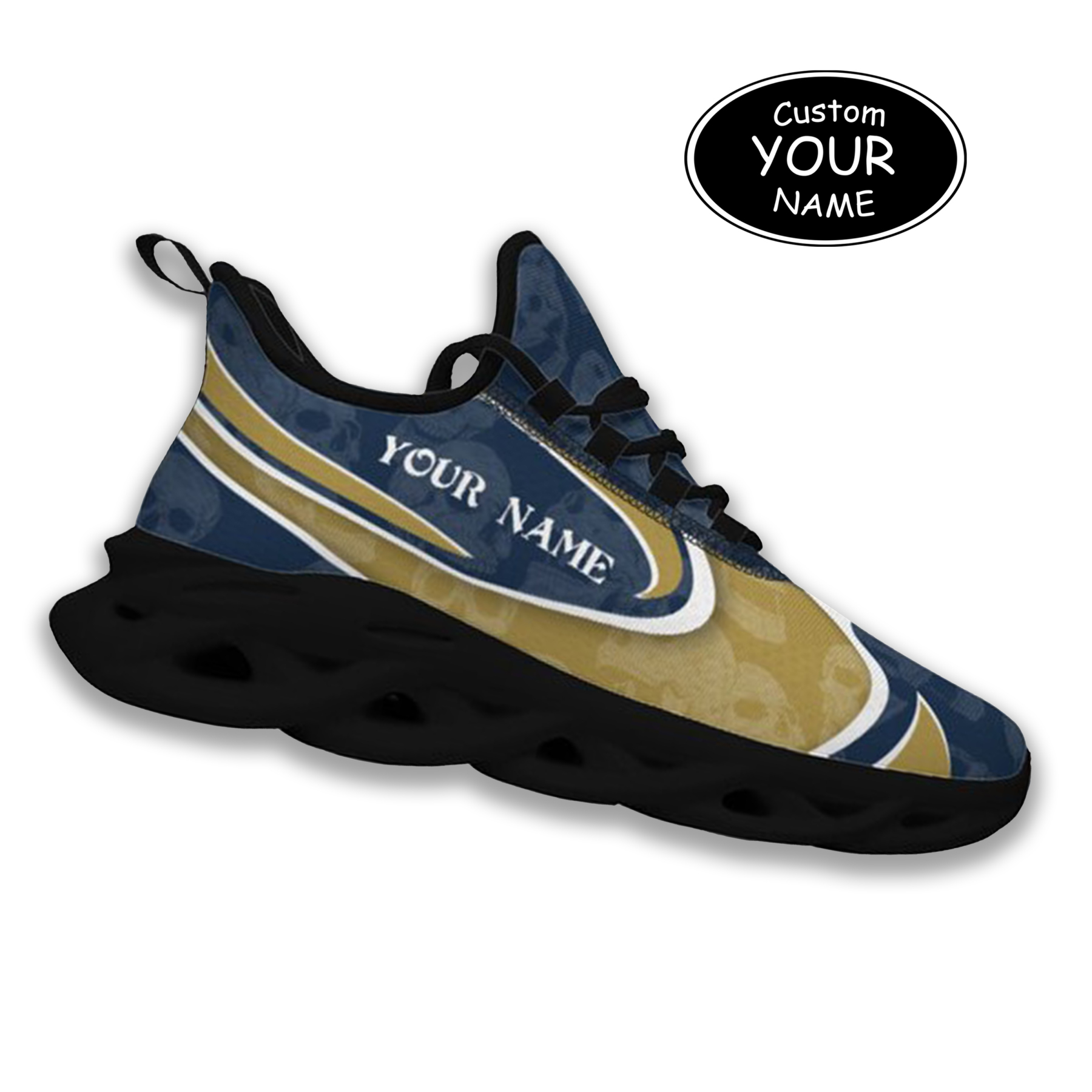Max Sowl-25-cy-South Bend-5-5, Personalized Notre Dame Fighting Irish Custom Max Sowl Shoes, Personalized Skull Sport Footwear, Custom Color-Blocked Running Shoes