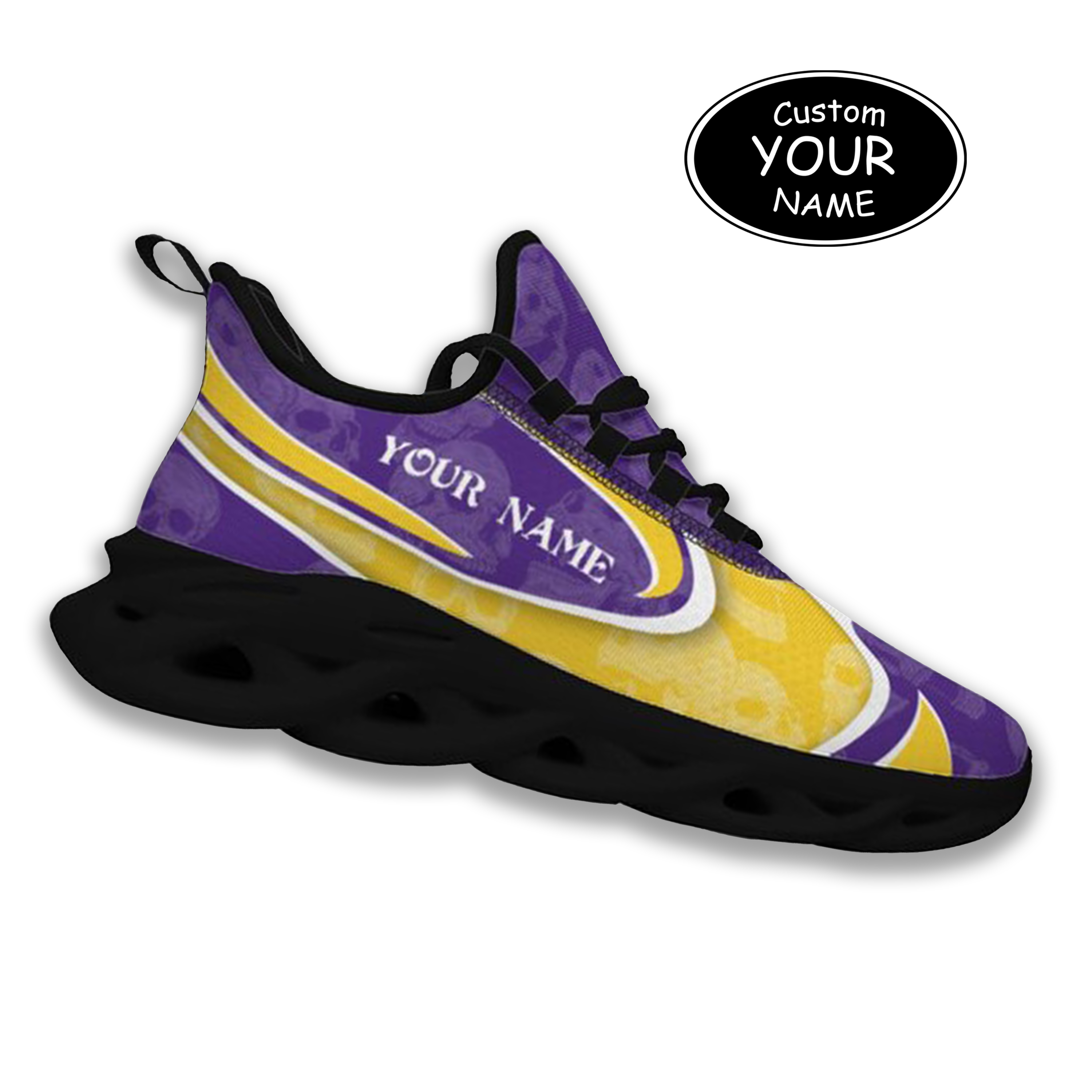 Max Sowl-25-cy-Baton Rouge-6-5, Personalized LSU Tigers Custom Max Sowl Shoes, Personalized Skull Sport Footwear, Custom Color-Blocked Running Shoes