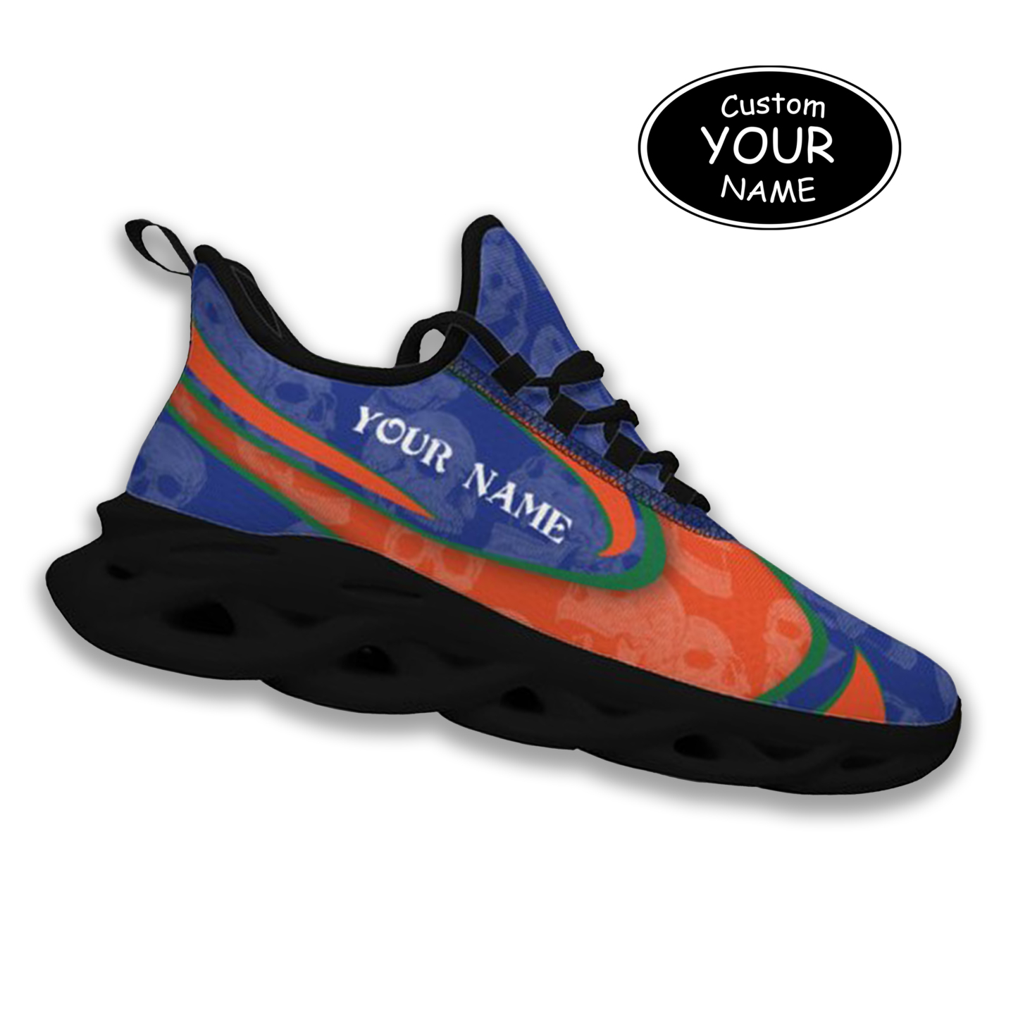 Max Sowl-25-cy-Gainesville-7-5, Personalized Florida Gators Custom Max Sowl Shoes, Personalized Skull Sport Footwear, Custom Color-Blocked Running Shoes