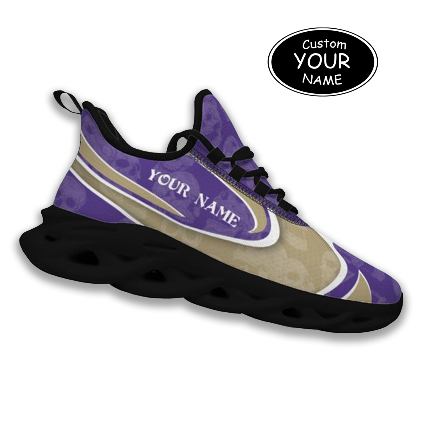 Max Sowl-25-cy-Seattle-13-5, Personalized Washington Huskies Custom Max Sowl Shoes, Personalized Skull Sport Footwear, Custom Color-Blocked Running Shoes