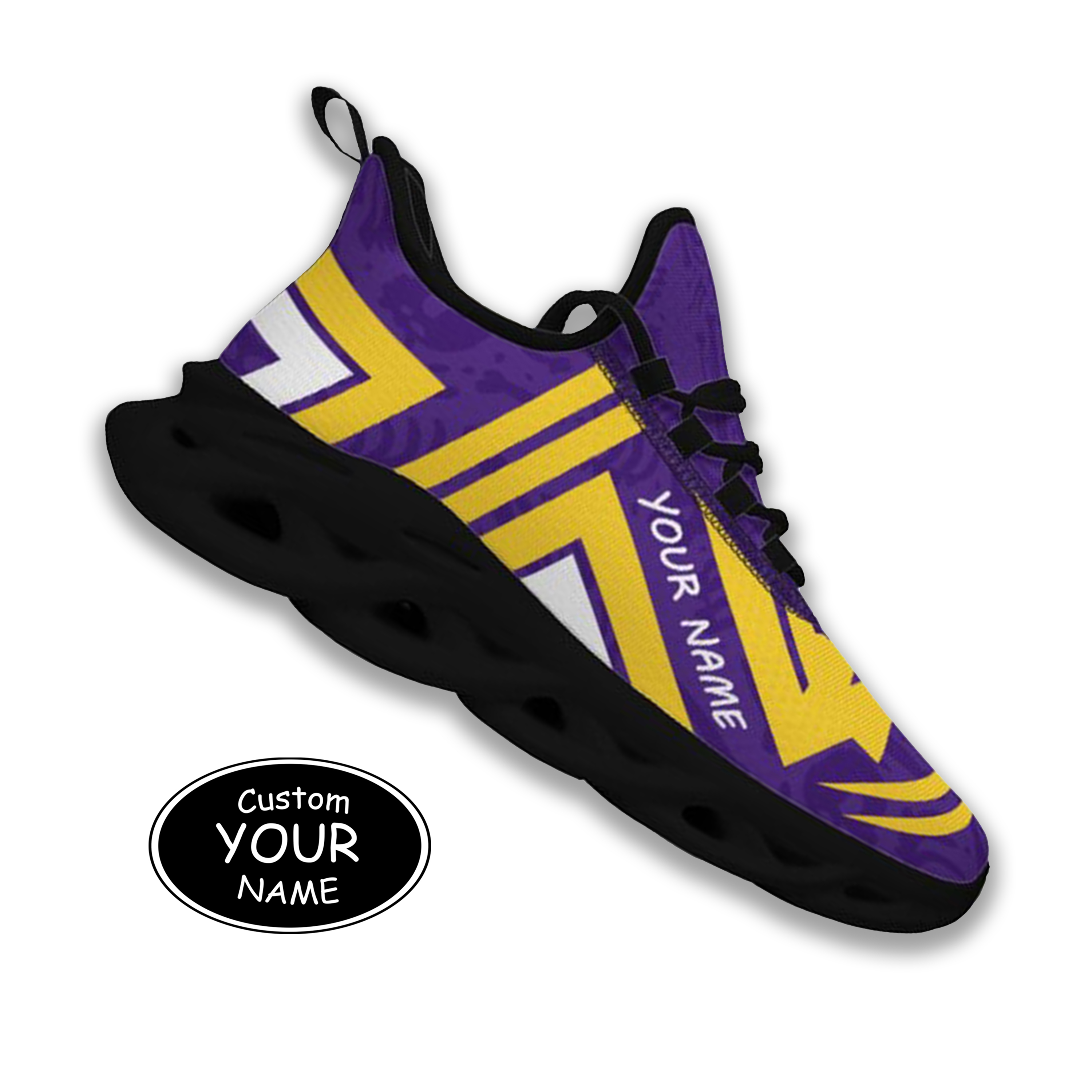Max Sowl-25-cy-Baton Rouge-6-4, Personalized LSU Tigers Custom Max Sowl Shoes, Personalized Sport Footwear, Custom Color-Blocked Running Shoes