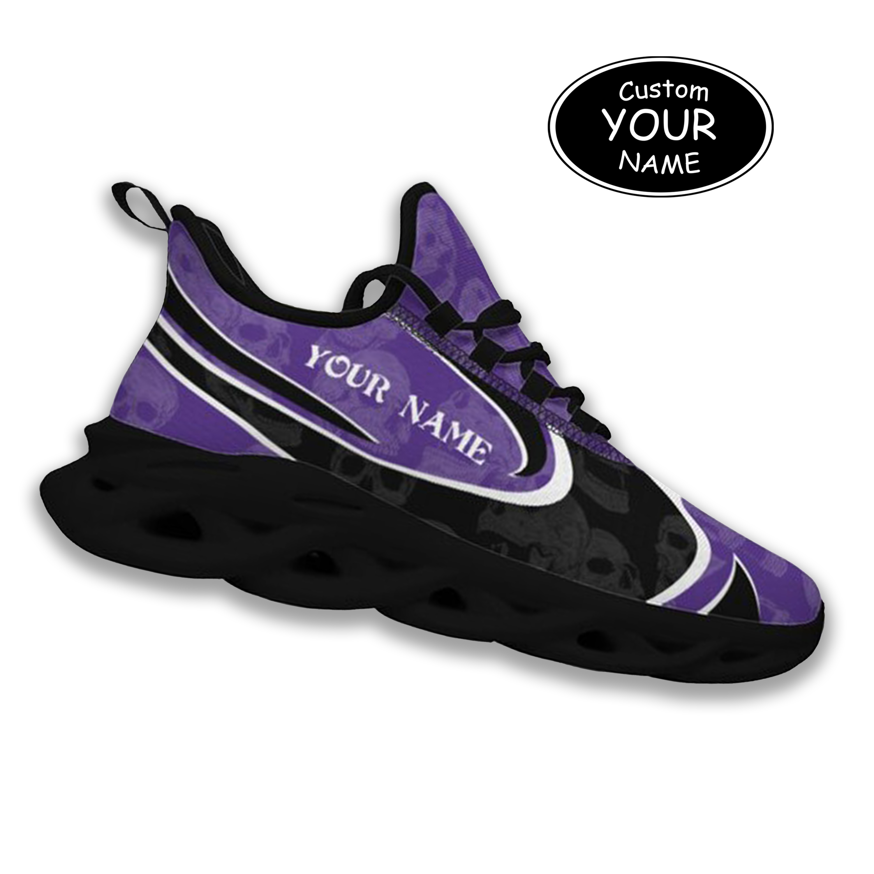 Max Sowl-25-cy-Evanston-21-5, Personalized Northwestern Wildcats Custom Max Sowl Shoes, Personalized Skull Sport Footwear, Custom Color-Blocked Running Shoes