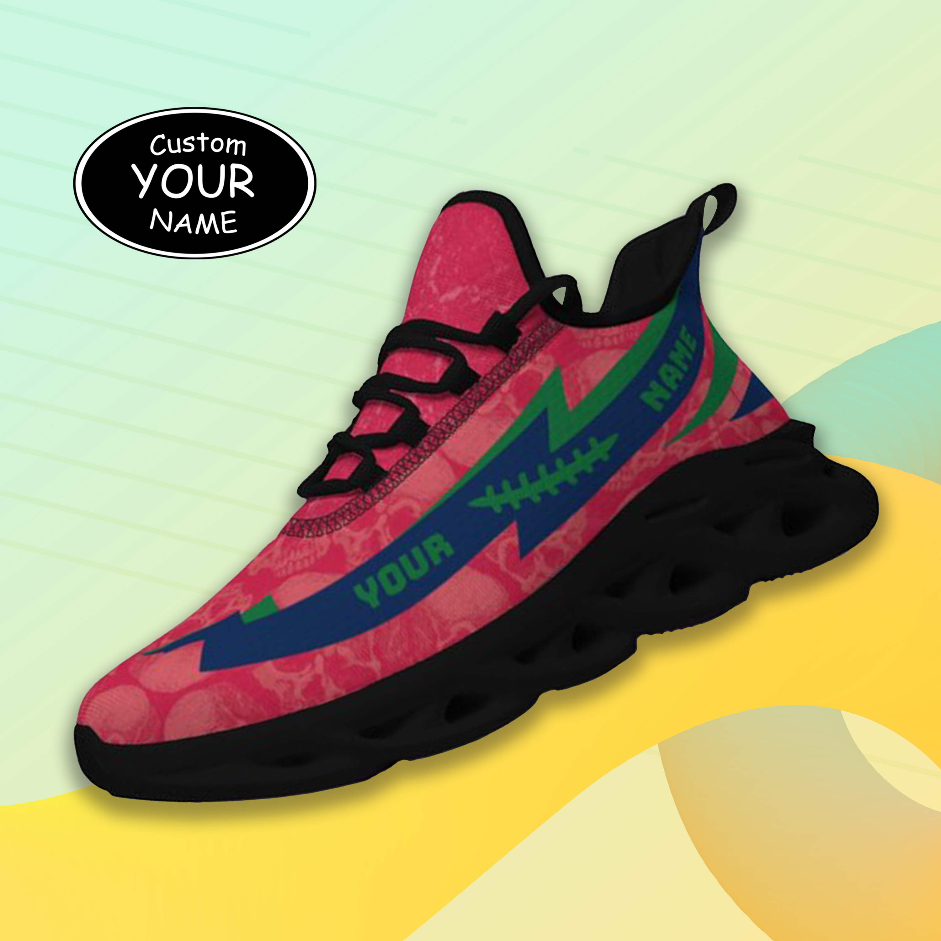 Max Sowl-25-cy-Fresno-18-6, Personalized Fresno State Bulldogs Custom Max Sowl Shoes, Personalized Skull Sport Footwear, Custom Color-Blocked Running Shoes