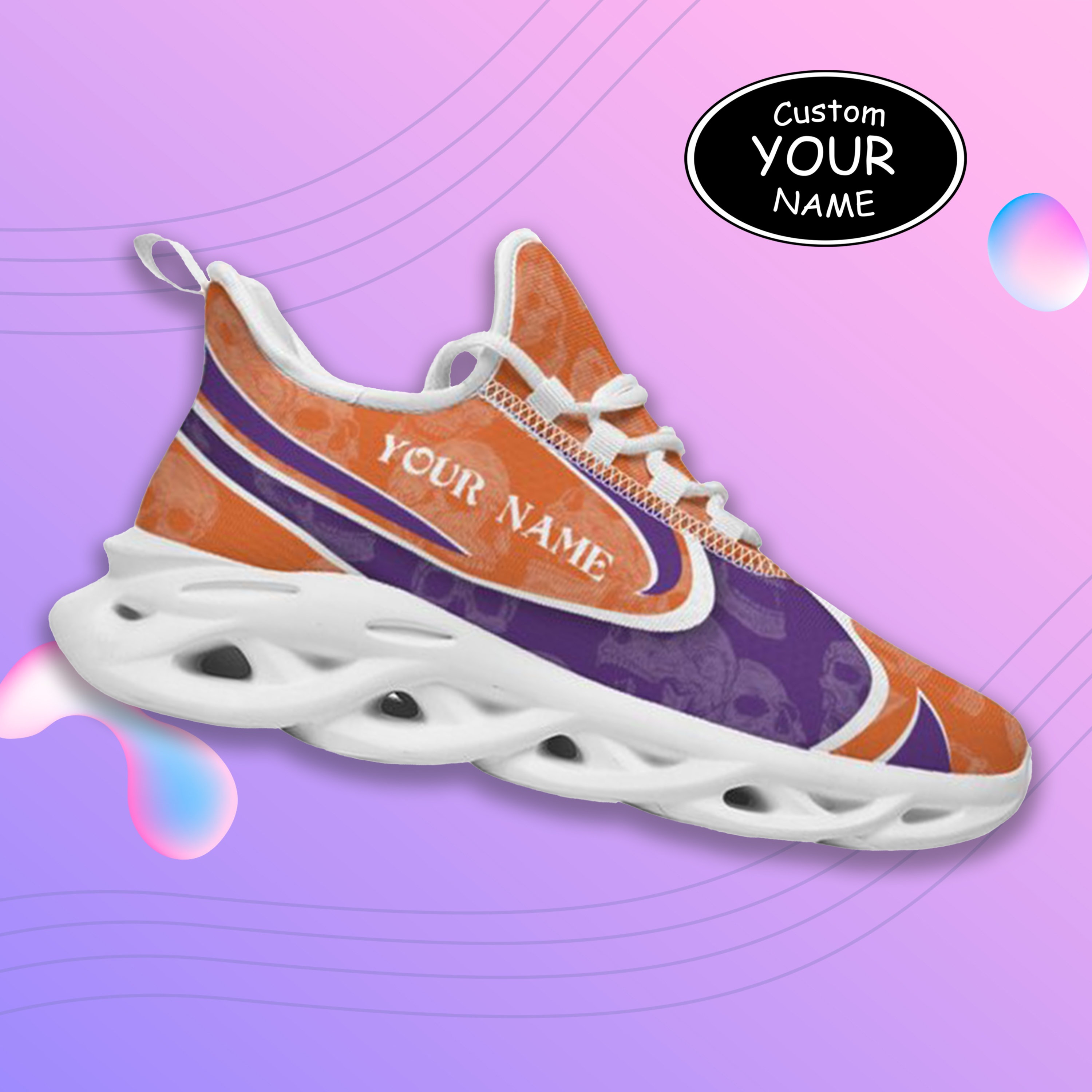 Max Sowl-25-cy-Clemson-1-5, Personalized Clemson Tigers Custom Max Sowl Shoes, Personalized Sport Footwear, Custom Color-Blocked Running Shoes