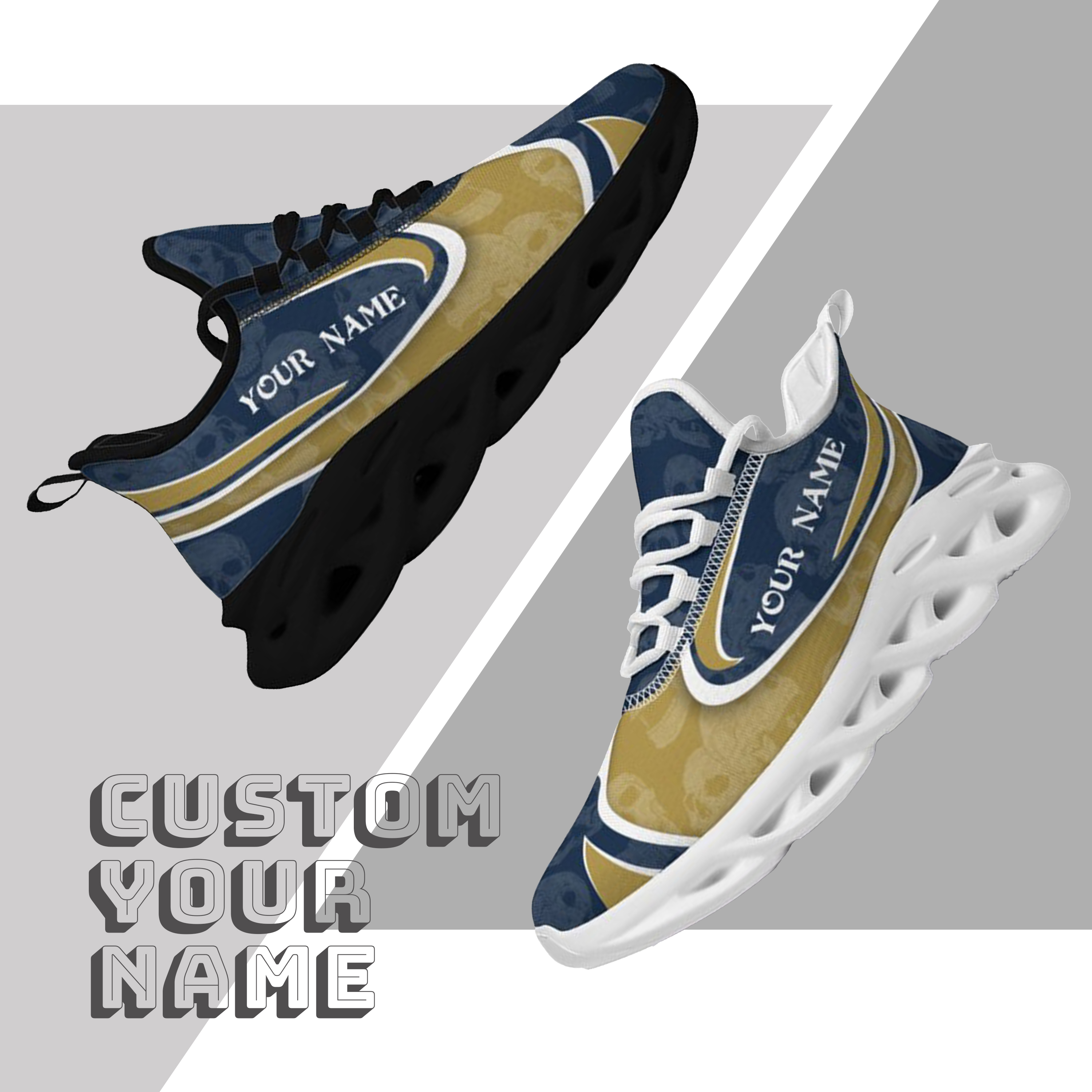 Max Sowl-25-cy-South Bend-5-5, Personalized Notre Dame Fighting Irish Custom Max Sowl Shoes, Personalized Skull Sport Footwear, Custom Color-Blocked Running Shoes