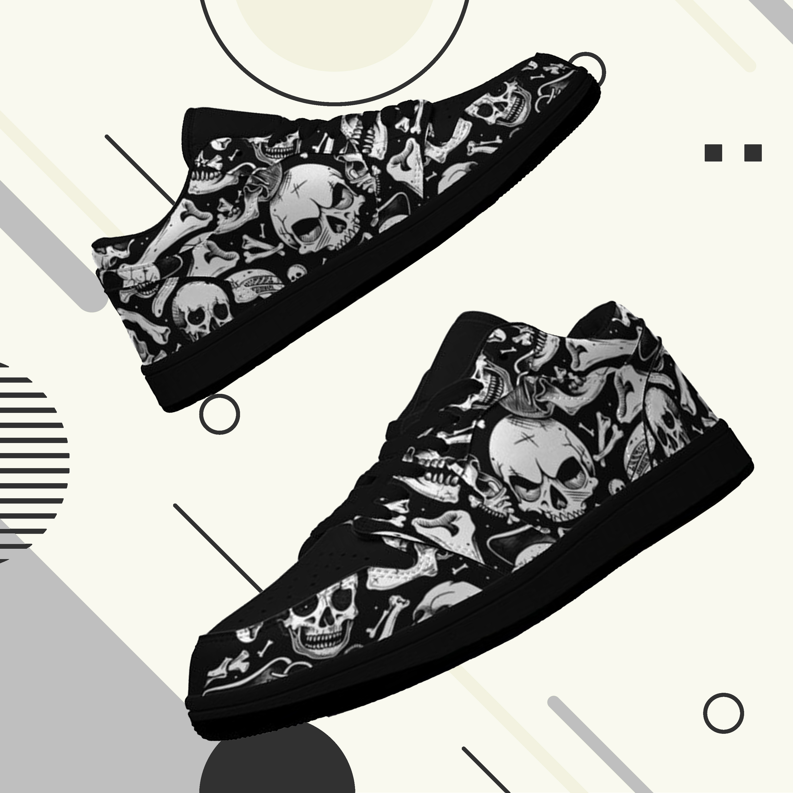 Jordan 1 Low-25-cy-skull-19, Jordan 1 Retro Low Sneakers, Personalized Gothic Shoes, Skull Design, Unisex Non Slip Walking Sneakers, Lightweight Breathable Running Shoes, Casual Sports Shoes, Unique Holidays Gifts