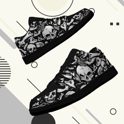 Jordan 1 Retro Low Sneakers, Personalized Gothic Shoes, Skull Design, Unisex Non Slip Walking Sneakers, Lightweight Breathable Running Shoes, Casual Sports Shoes, Unique Holidays Gifts
