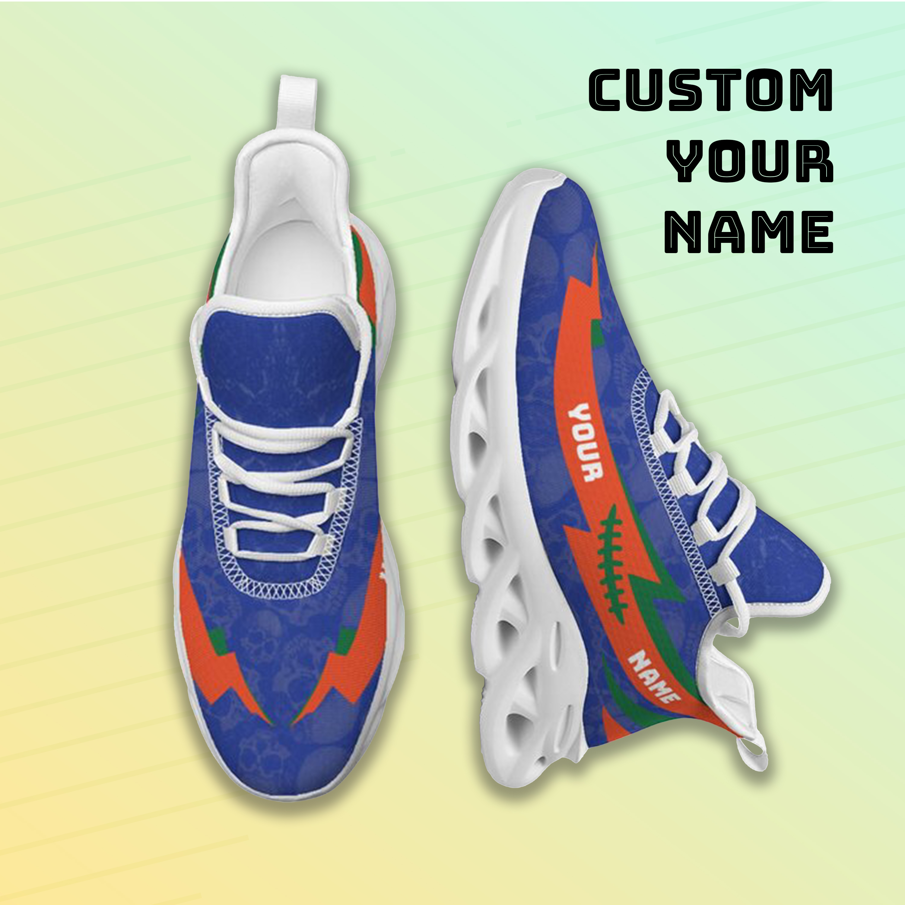 Max Sowl-25-cy-Gainesville-7-6, Personalized Florida Gators Custom Max Sowl Shoes, Personalized Skull Sport Footwear, Custom Color-Blocked Running Shoes
