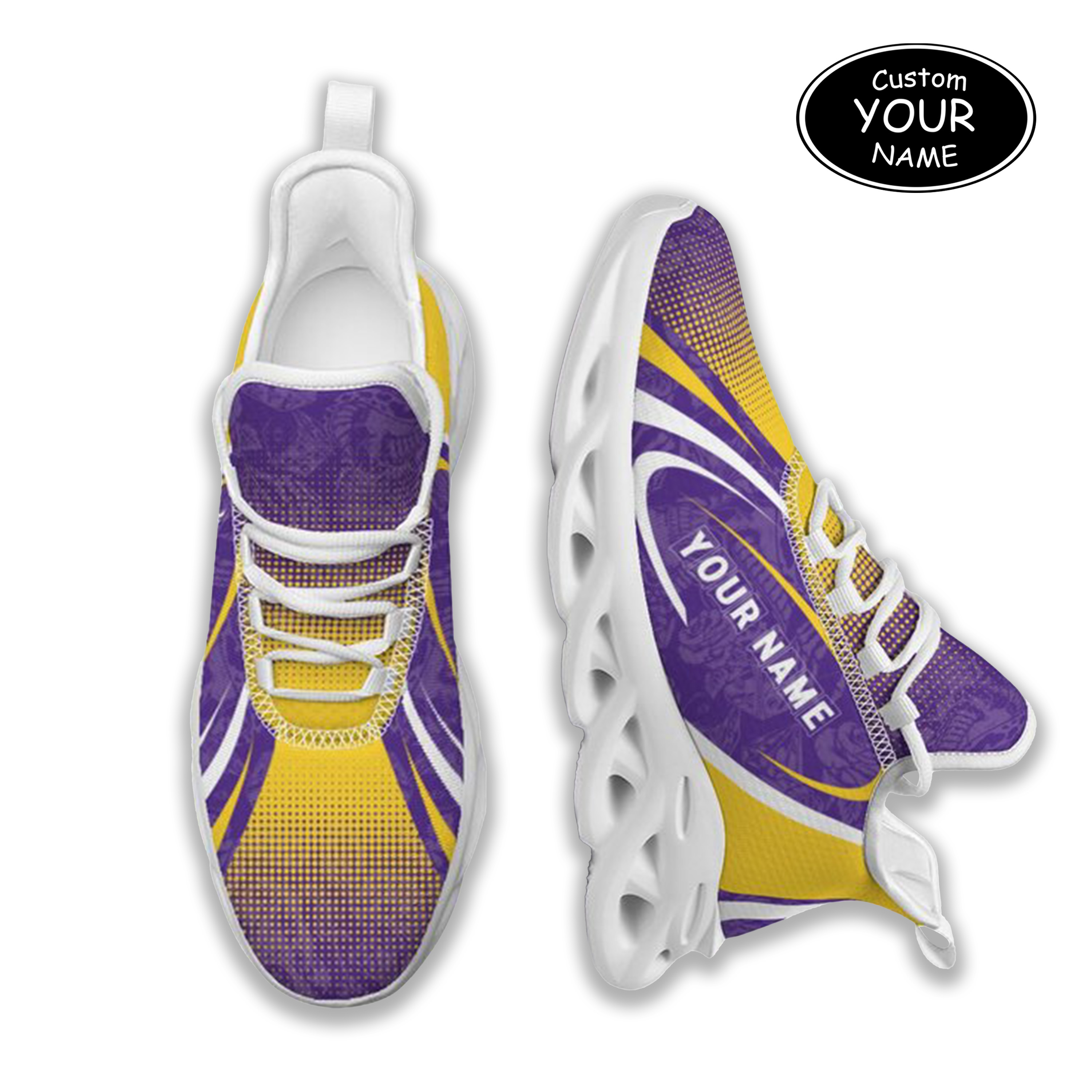 Max Sowl-25-yy-Baton Rouge-6-6, Personalized LSU Tigers Custom Max Sowl Shoes, Personalized Skull Sport Footwear, Custom Color-Blocked Running Shoes