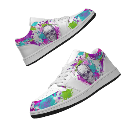 Jordan 1 Low-25-cy-skull-16, Jordan 1 Retro Low Sneakers, Personalized Gothic Shoes, Skull Design, Unisex Non Slip Walking Sneakers, Lightweight Breathable Running Shoes, Casual Sports Shoes, Unique Holidays Gifts