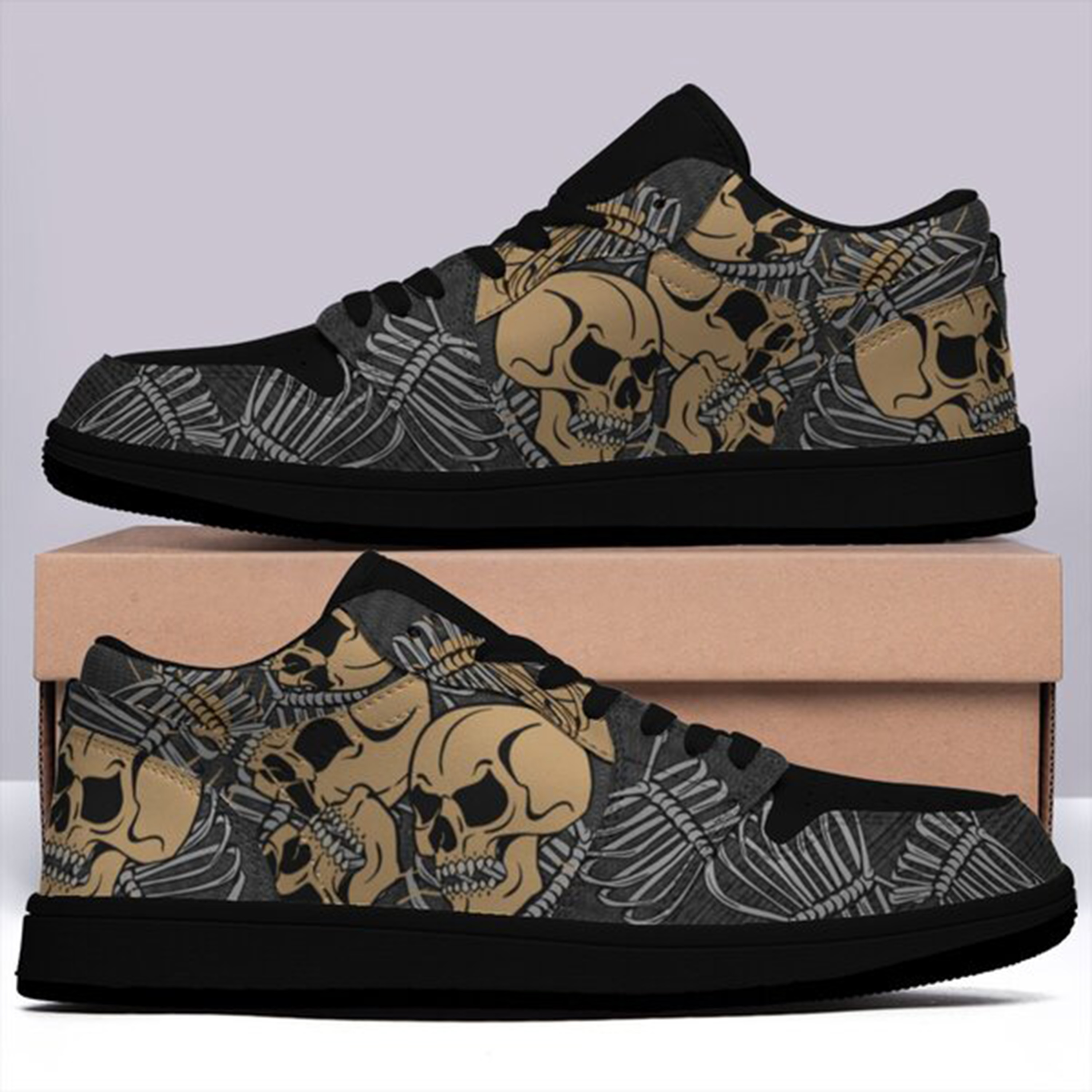 Jordan 1 Low-25-cy-skull-7, Jordan 1 Retro Low Sneakers, Personalized Gothic Shoes, Skull Design, Unisex Non Slip Walking Sneakers, Lightweight Breathable Running Shoes, Casual Sports Shoes, Unique Holidays Gifts