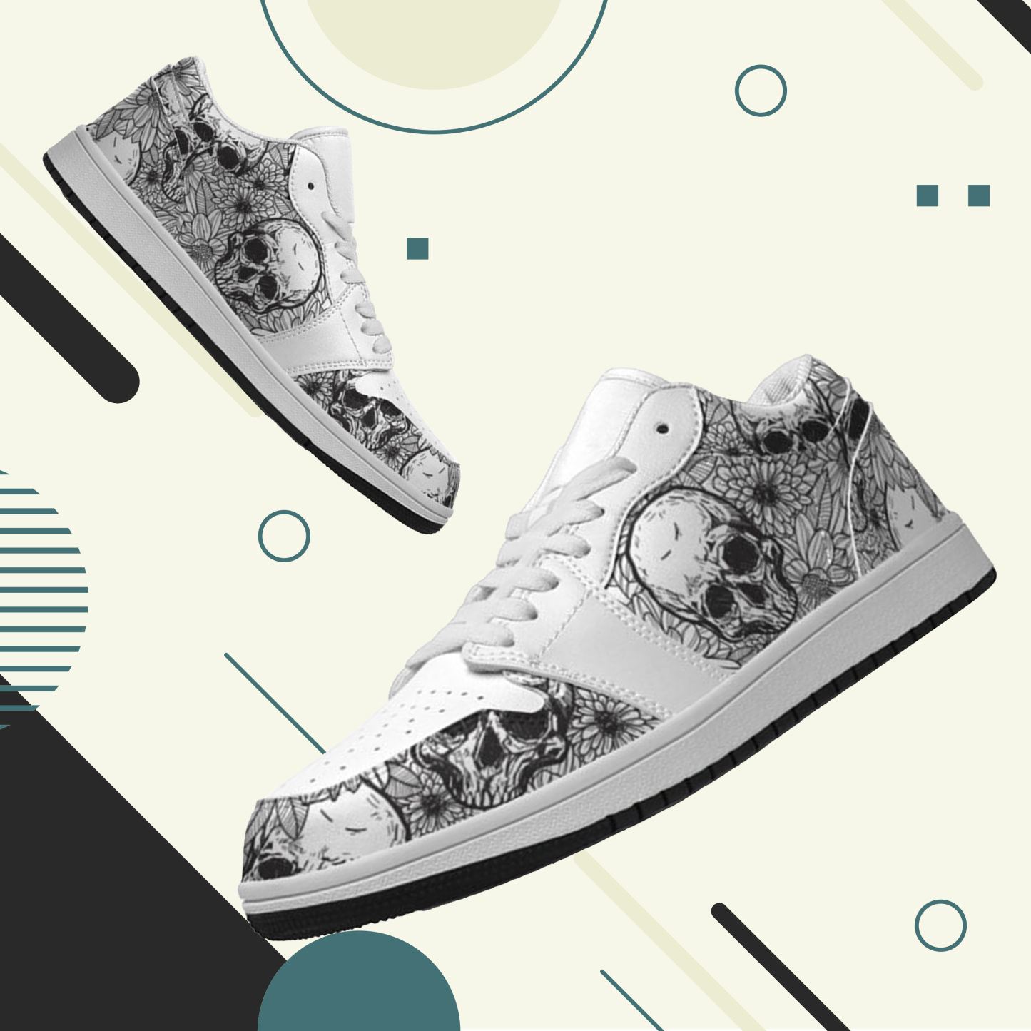 Jordan 1 Retro Low Sneakers, Personalized Gothic Shoes, Skull Design, Unisex Non Slip Walking Sneakers, Lightweight Breathable Running Shoes, Casual Sports Shoes, Unique Holidays Gifts