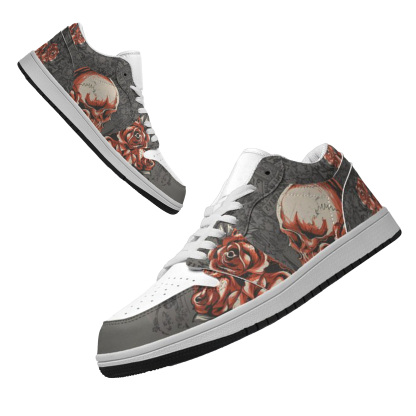 Jordan 1 Low-25-yy-skull-2, Jordan 1 Retro Low Sneakers, Personalized Gothic Shoes, Skull Design, Unisex Non Slip Walking Sneakers, Lightweight Breathable Running Shoes, Casual Sports Shoes, Unique Holidays Gifts