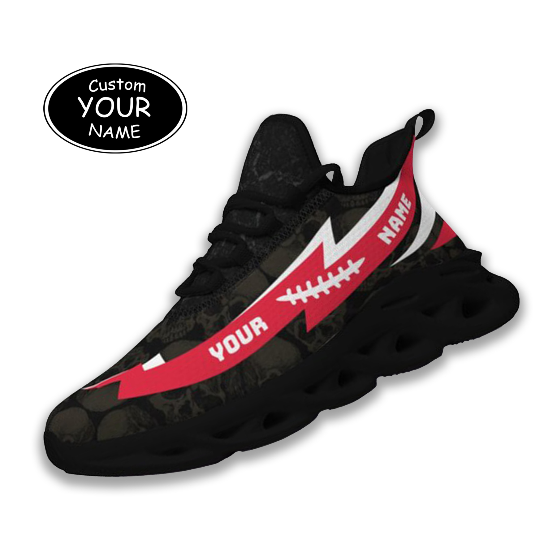 Max Sowl-25-cy-Cincinnati-24-6, Personalized Cincinnati Bearcats Custom Max Sowl Shoes, Personalized Skull Sport Footwear, Custom Color-Blocked Running Shoes