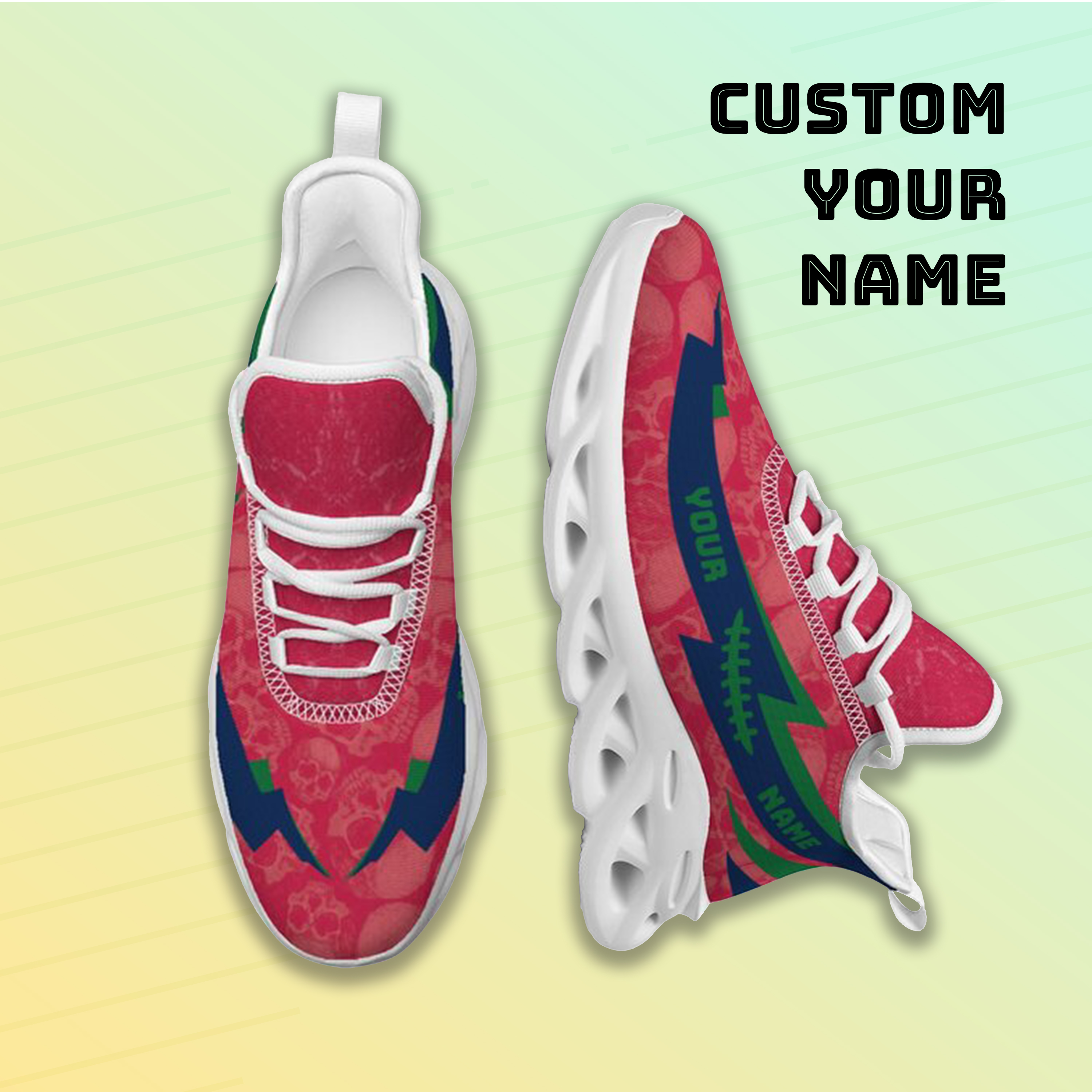 Max Sowl-25-cy-Fresno-18-6, Personalized Fresno State Bulldogs Custom Max Sowl Shoes, Personalized Skull Sport Footwear, Custom Color-Blocked Running Shoes