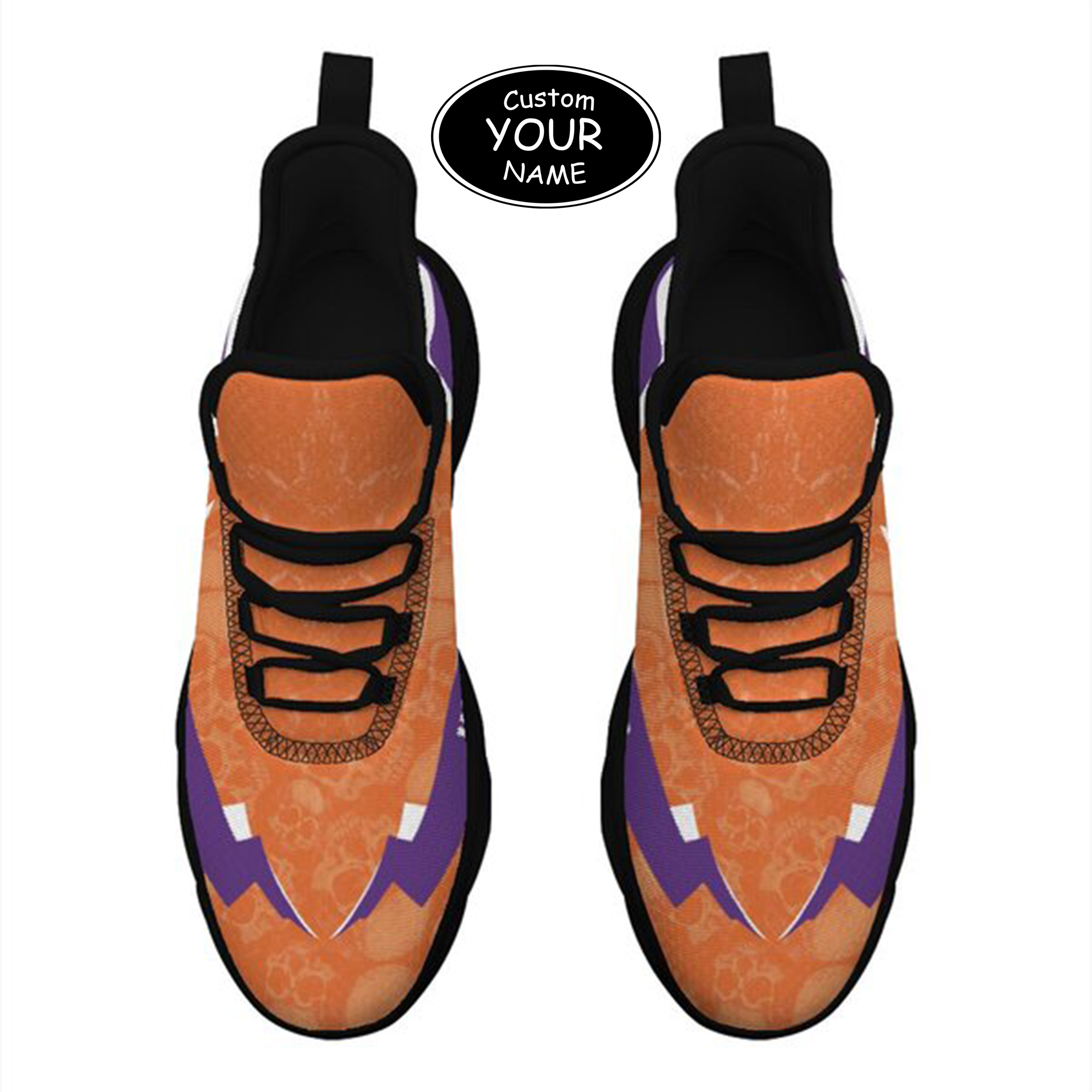 Max Sowl-25-cy-Clemson-1-6, Personalized Clemson Tigers Custom Max Sowl Shoes, Personalized Skull Sport Footwear, Custom Color-Blocked Running Shoes